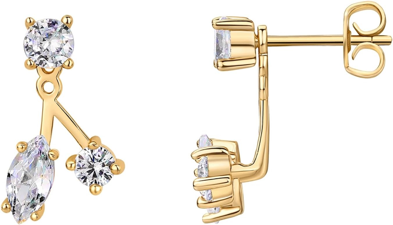 image:imagePAVOI 14K Gold Plated Cubic Zirconia Earrings Jacket for Women Sterling Silver Posts Dainty CZ Front and Back Double Studs Statement Ear Jacket Earrings for WomenYellow Gold