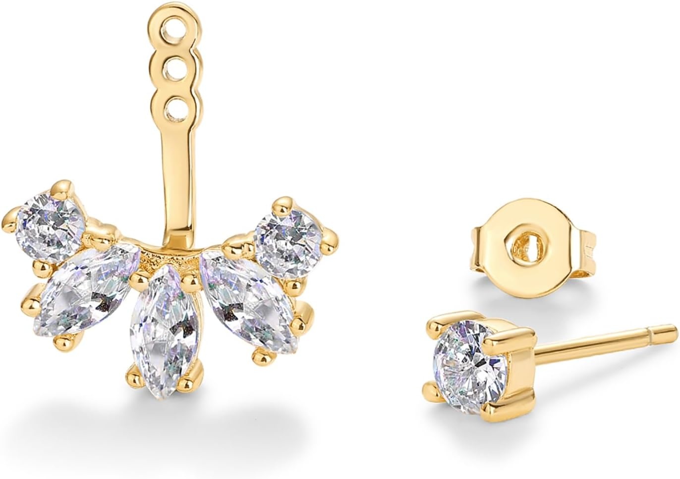image:imagePAVOI 14K Gold Plated Cubic Zirconia Earrings Jacket for Women Sterling Silver Posts Dainty CZ Front and Back Double Studs Statement Ear Jacket Earrings for WomenYellow Gold