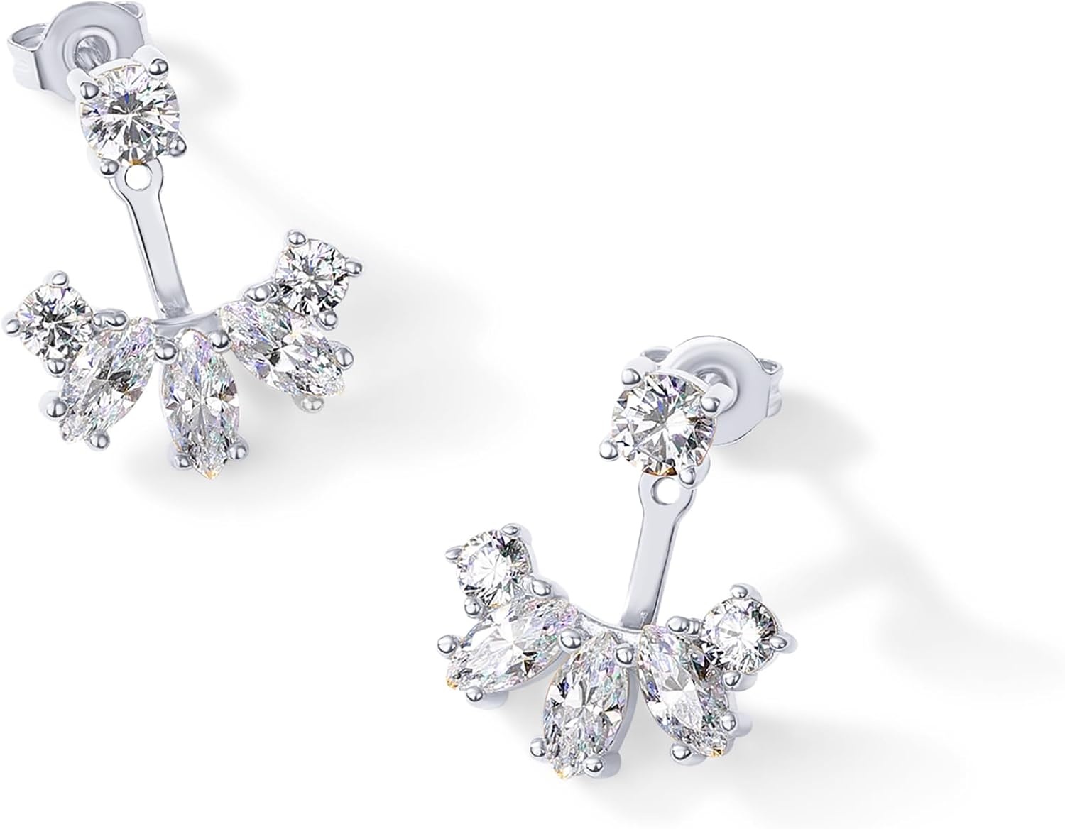 image:imagePAVOI 14K Gold Plated Cubic Zirconia Earrings Jacket for Women Sterling Silver Posts Dainty CZ Front and Back Double Studs Statement Ear Jacket Earrings for WomenWhite Gold
