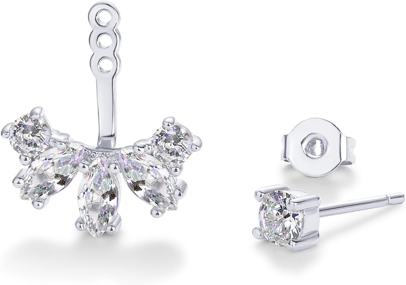 image:imagePAVOI 14K Gold Plated Cubic Zirconia Earrings Jacket for Women Sterling Silver Posts Dainty CZ Front and Back Double Studs Statement Ear Jacket Earrings for WomenWhite Gold