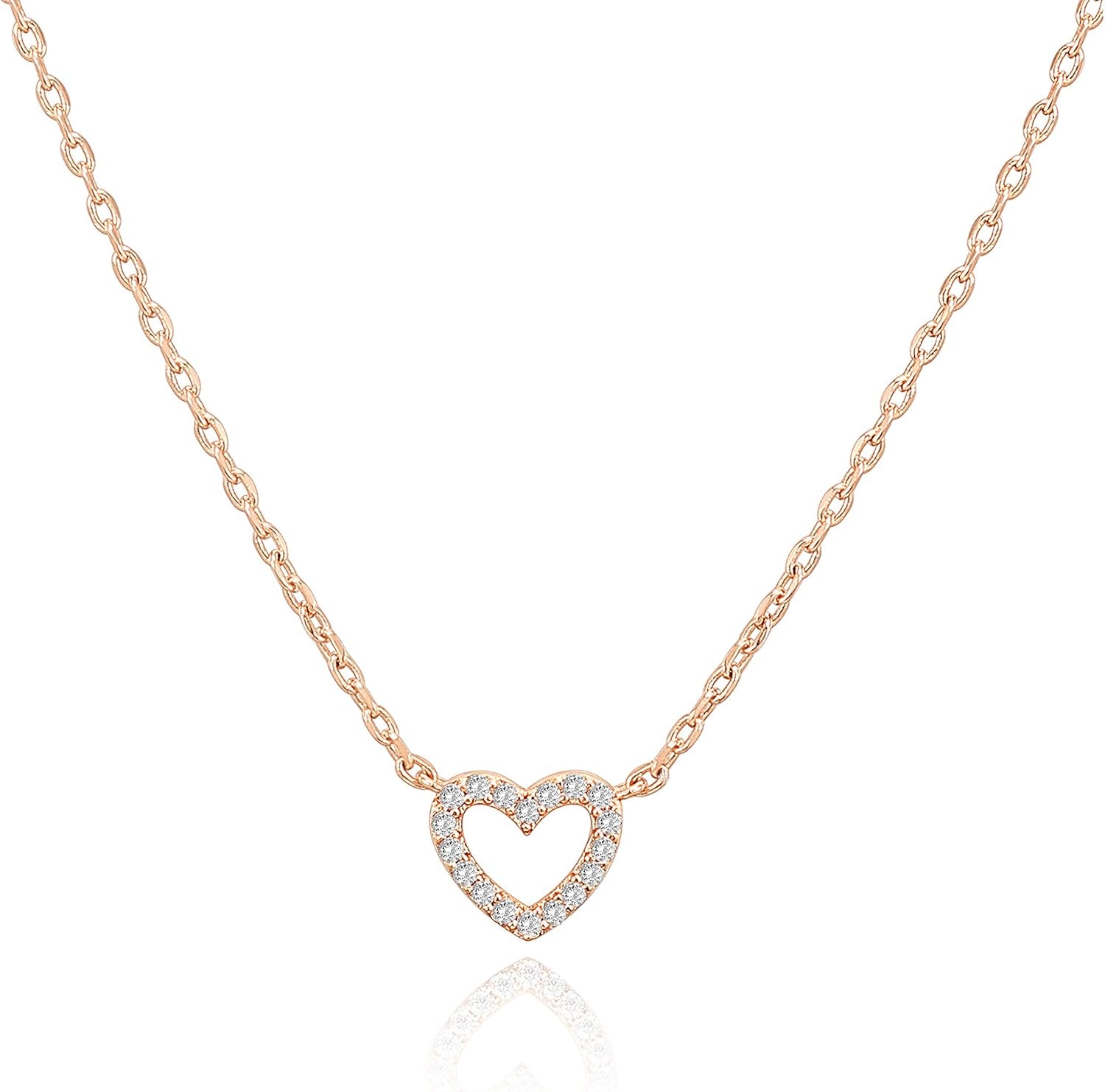 image:imagePAVOI 14K Gold Plated Cubic Zirconia Heart Necklace Cute Dainty Love Pendant Necklaces for Women Valentines Day Trendy JewelryRose Gold
