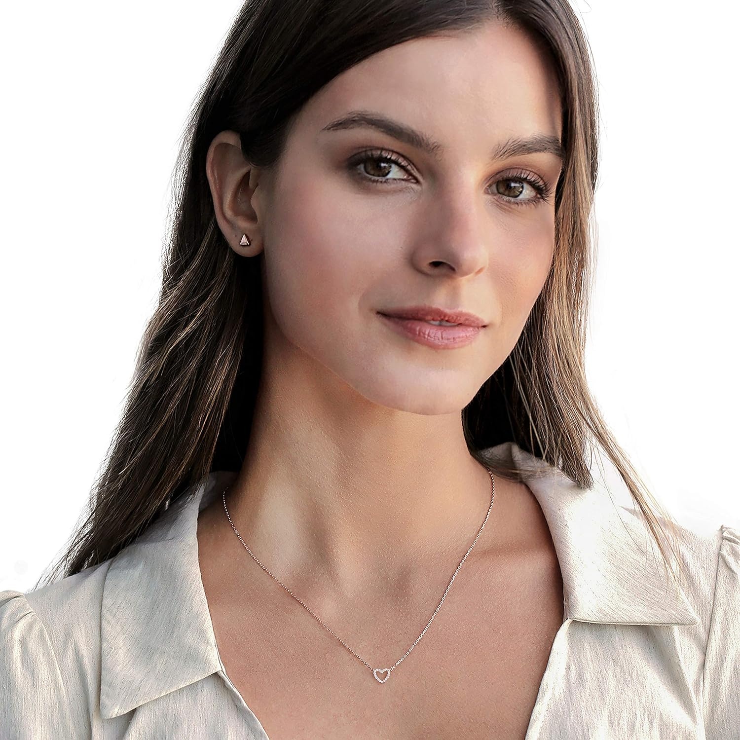 image:imagePAVOI 14K Gold Plated Cubic Zirconia Heart Necklace Cute Dainty Love Pendant Necklaces for Women Valentines Day Trendy JewelryRose Gold