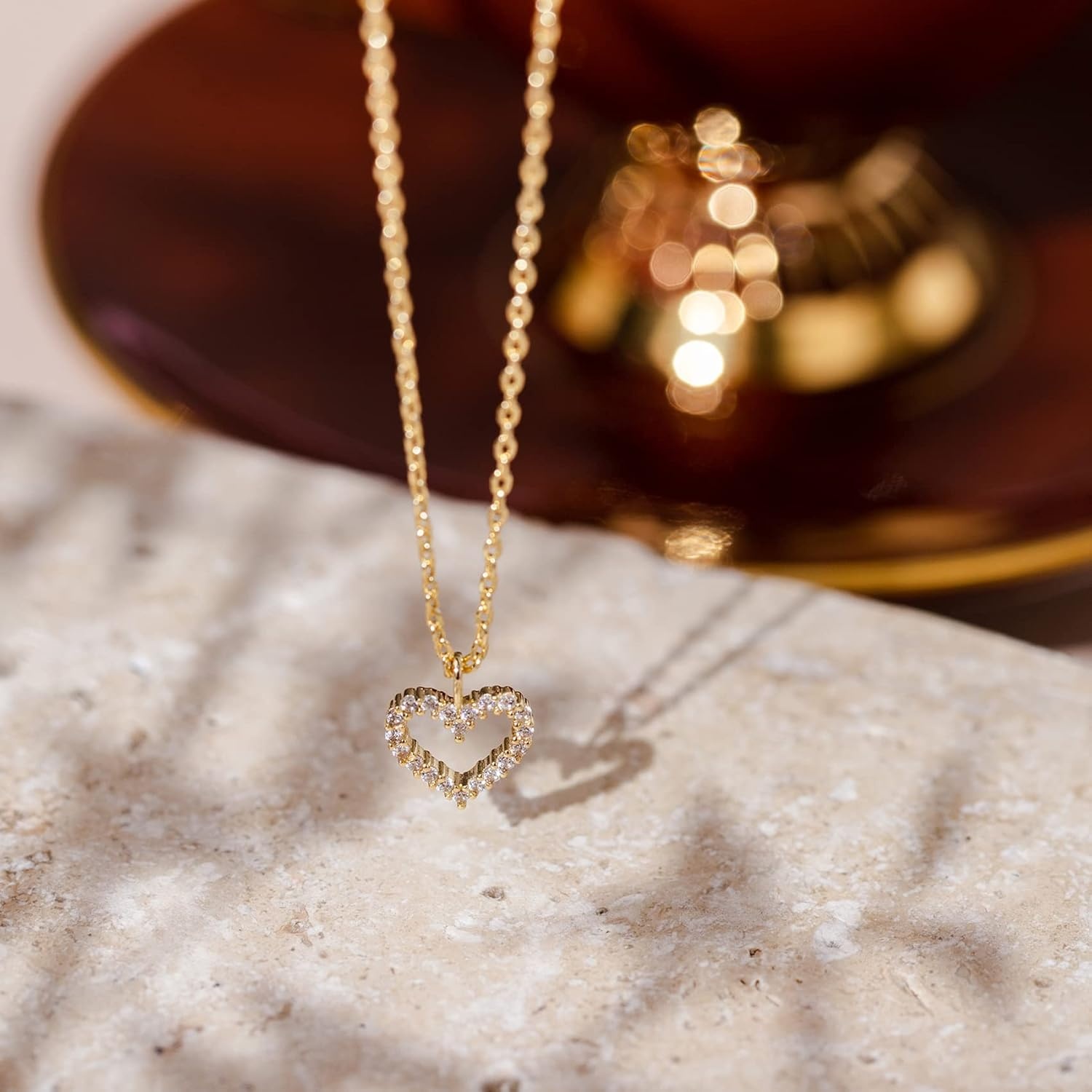 image:imagePAVOI 14K Gold Plated Cubic Zirconia Heart Necklace Cute Dainty Love Pendant Necklaces for Women Valentines Day Trendy JewelryYellow Gold