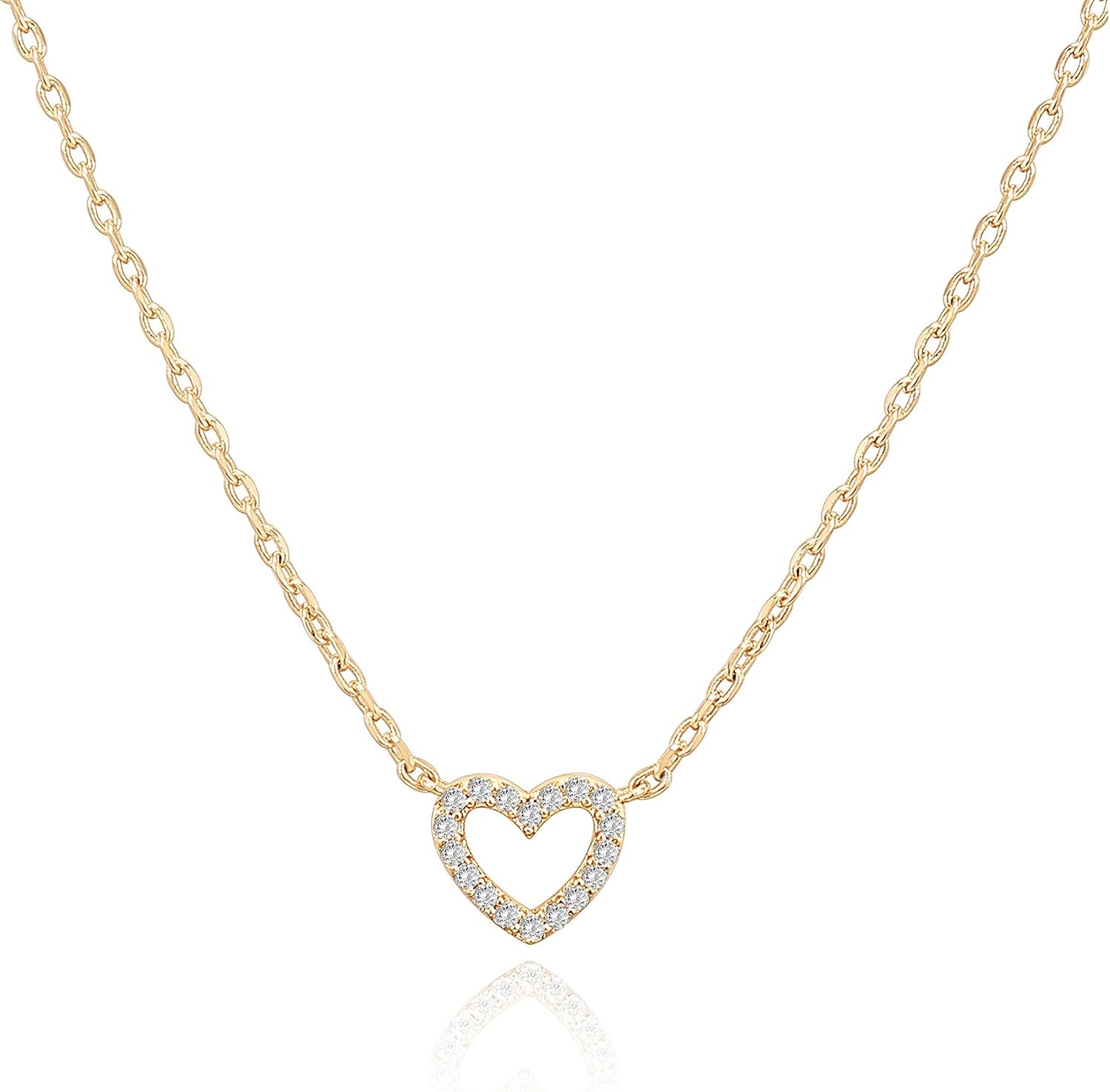image:imagePAVOI 14K Gold Plated Cubic Zirconia Heart Necklace Cute Dainty Love Pendant Necklaces for Women Valentines Day Trendy JewelryYellow Gold