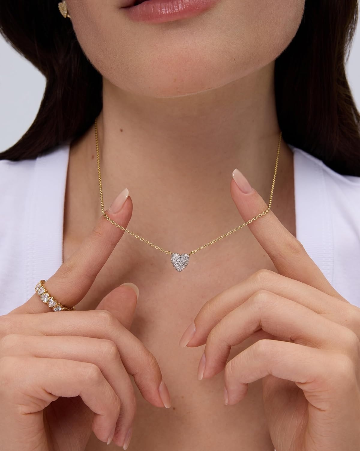 image:imagePAVOI 14K Gold Plated Cubic Zirconia Heart Necklace Cute Dainty Love Pendant Necklaces for Women Valentines Day Trendy JewelryYellow Gold