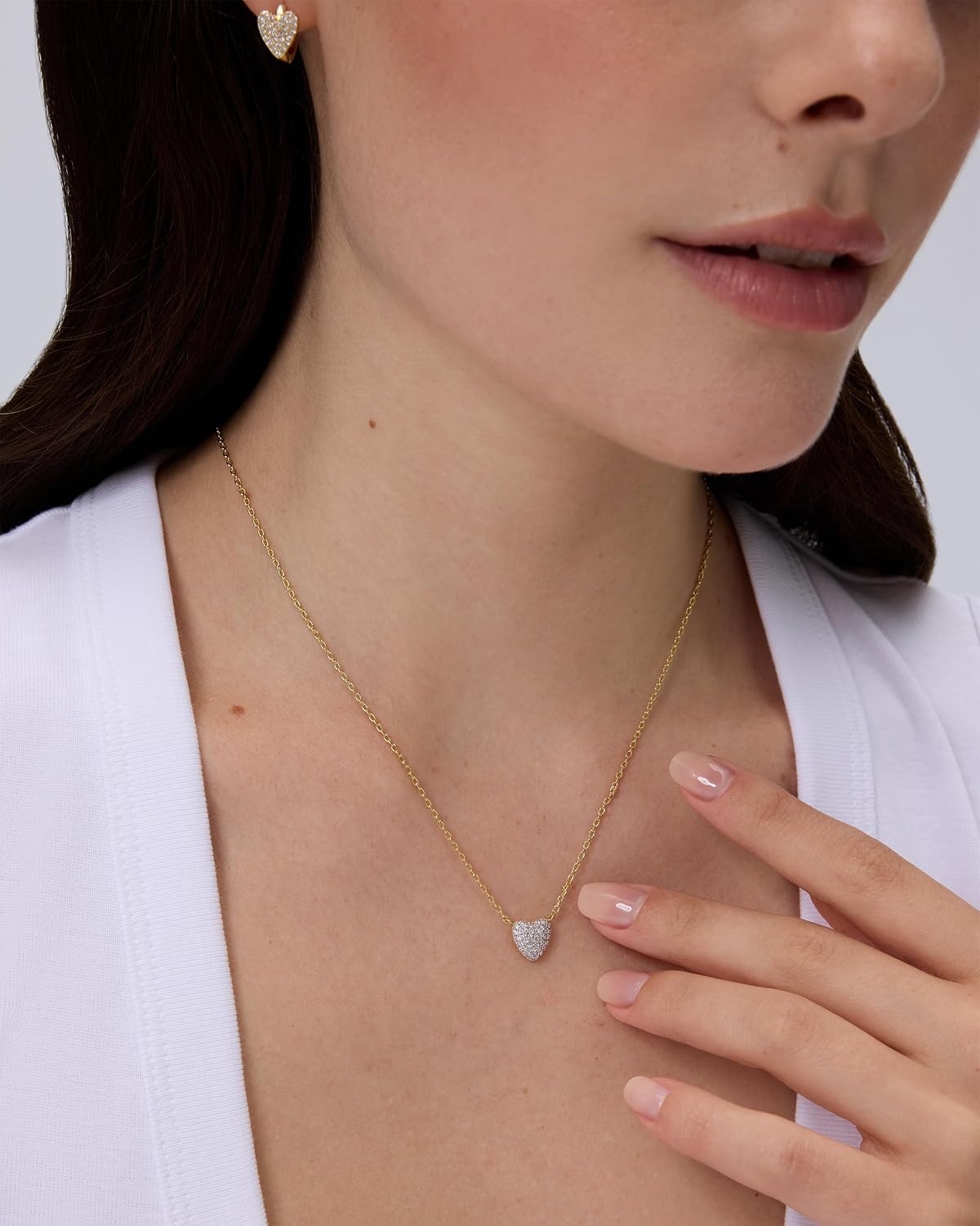 image:imagePAVOI 14K Gold Plated Cubic Zirconia Heart Necklace Cute Dainty Love Pendant Necklaces for Women Valentines Day Trendy JewelryYellow Gold