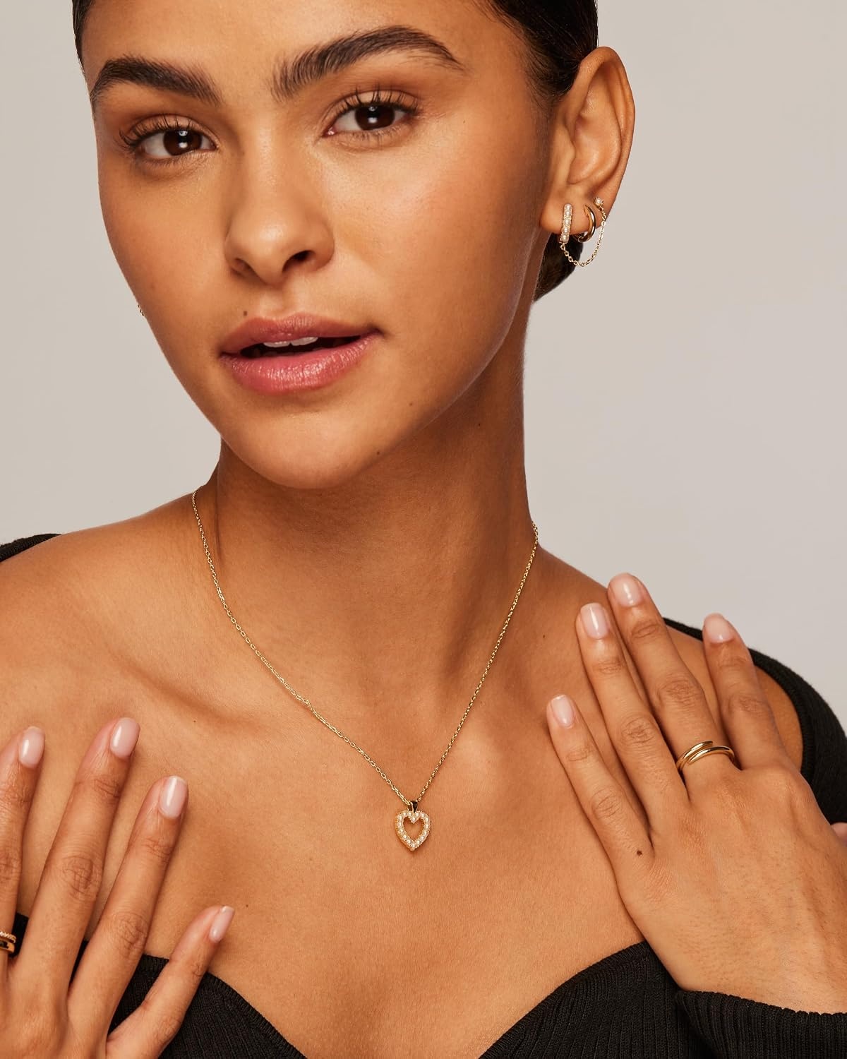 image:imagePAVOI 14K Gold Plated Cubic Zirconia Heart Necklace Cute Dainty Love Pendant Necklaces for Women Valentines Day Trendy JewelryYellow Gold