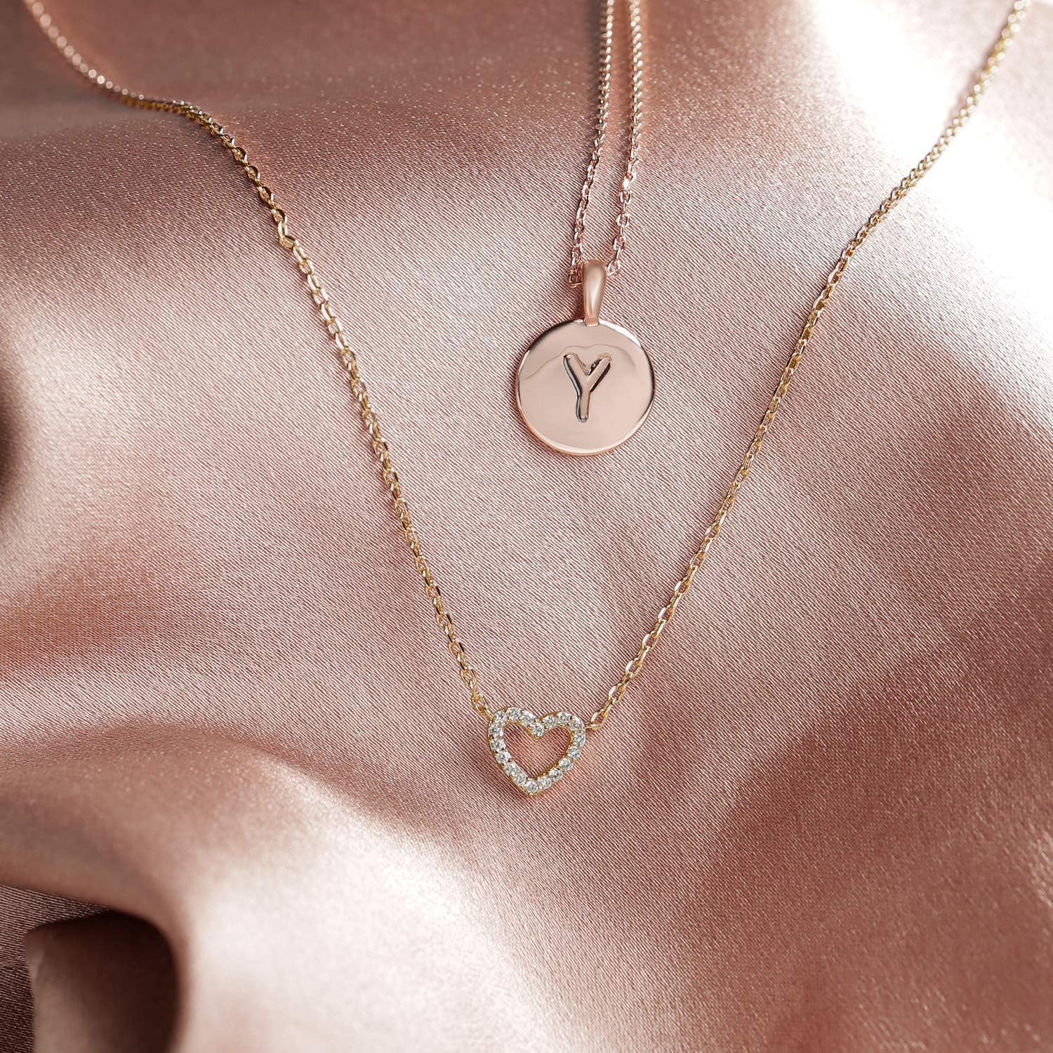 image:imagePAVOI 14K Gold Plated Cubic Zirconia Heart Necklace Cute Dainty Love Pendant Necklaces for Women Valentines Day Trendy JewelryYellow Gold