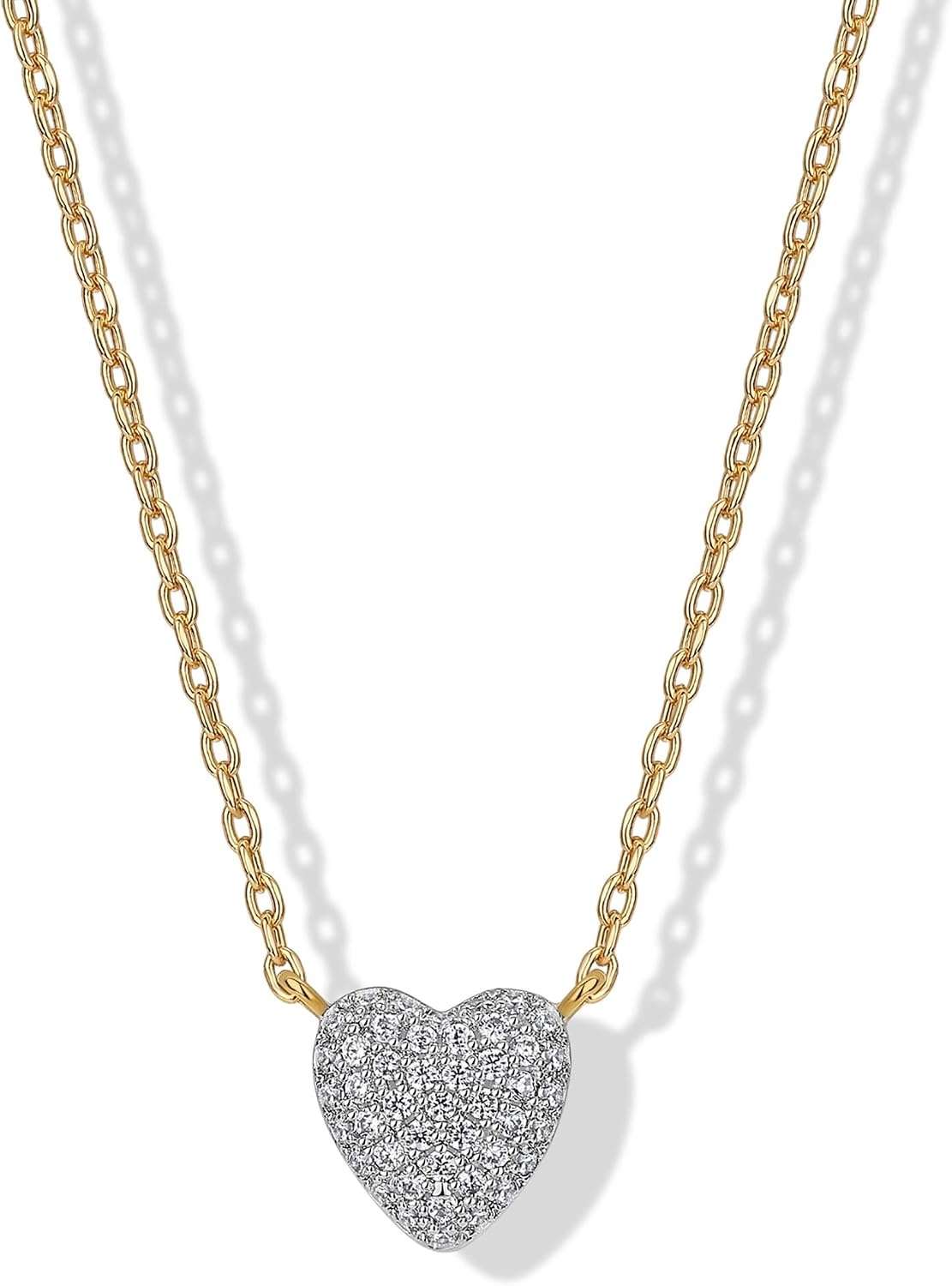 image:imagePAVOI 14K Gold Plated Cubic Zirconia Heart Necklace Cute Dainty Love Pendant Necklaces for Women Valentines Day Trendy JewelryYellow Gold