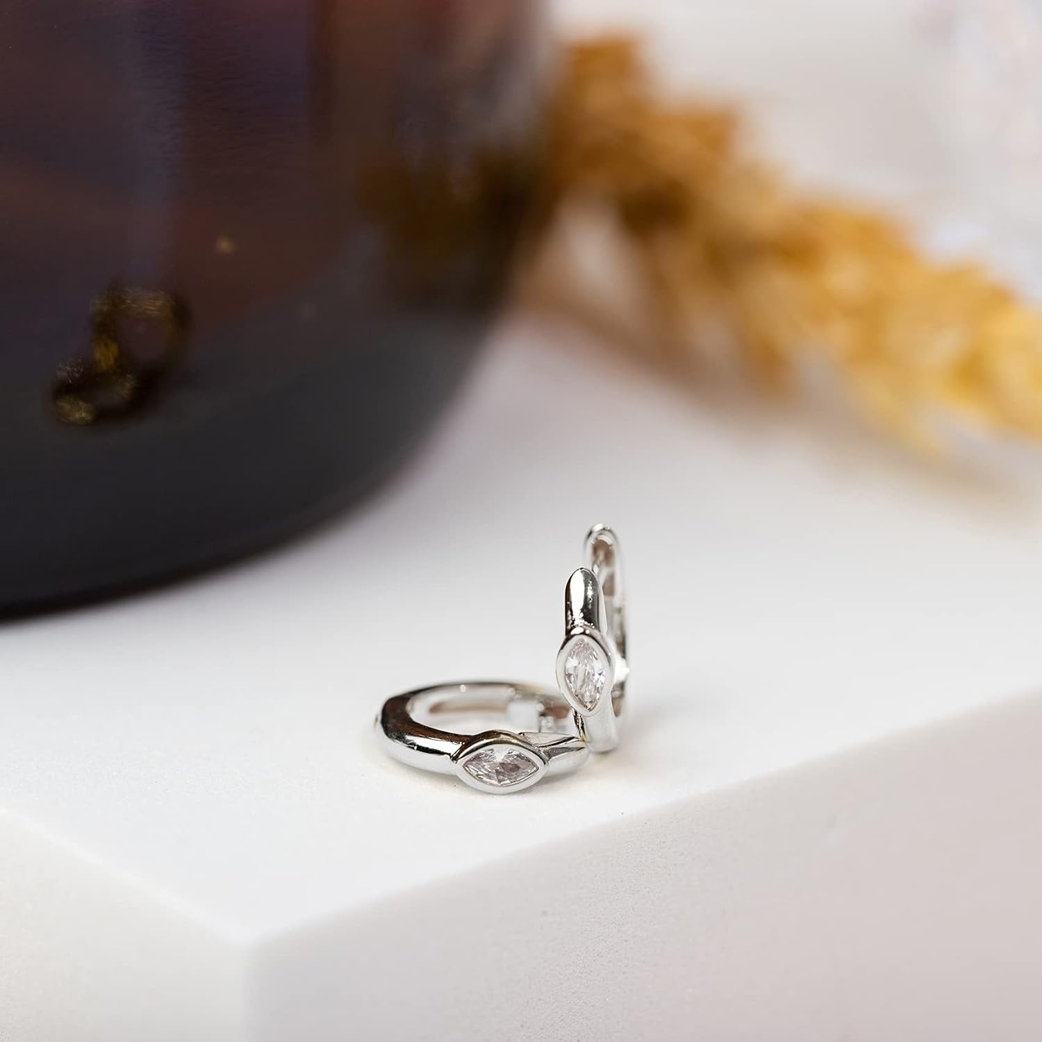 image:imagePAVOI 14K Gold Plated Cubic Zirconia Huggie Hoop Earrings for Women 925 Sterling Silver Posts Small Round Huggies Stud Earrings for WomenWhite Gold