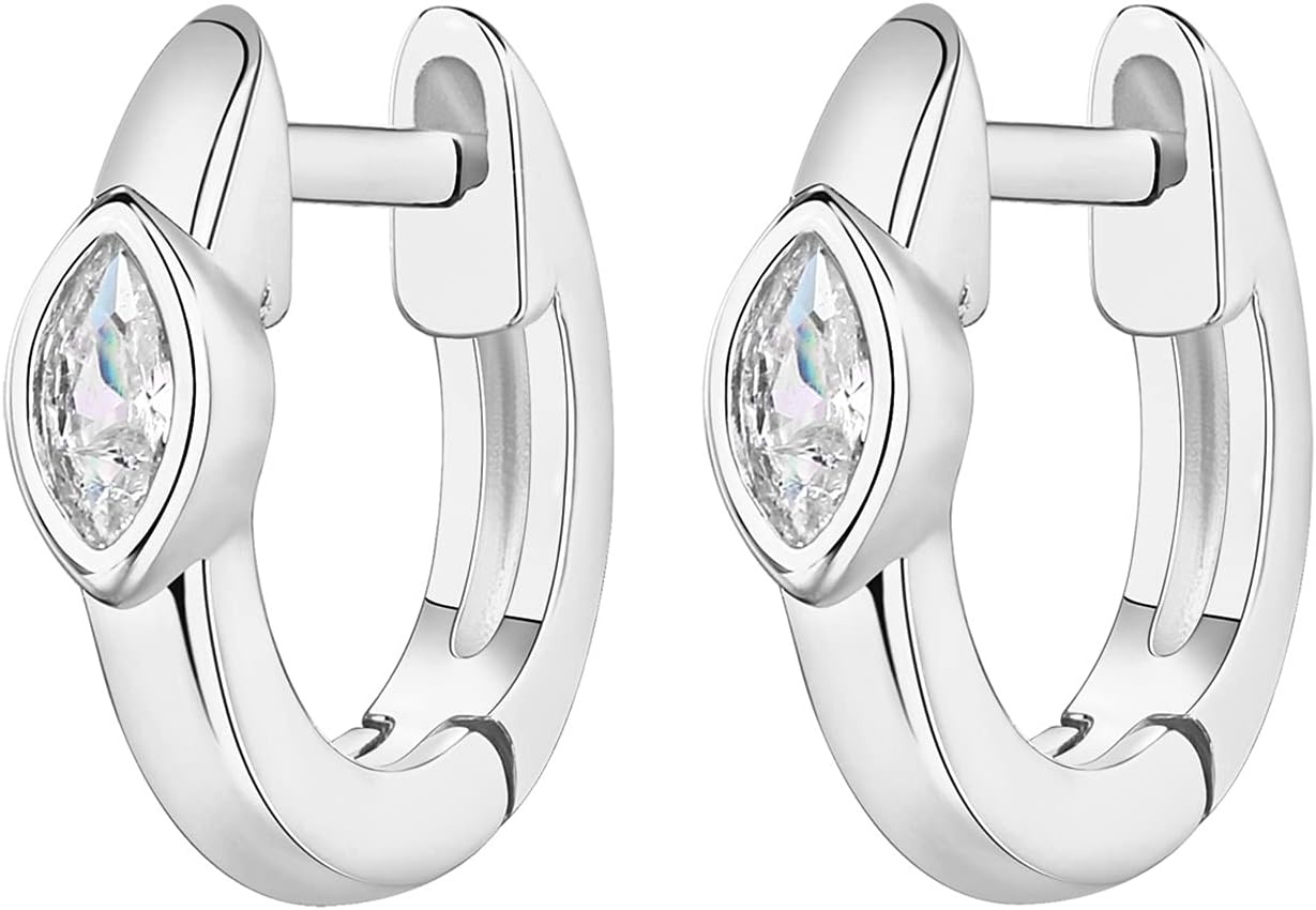 image:imagePAVOI 14K Gold Plated Cubic Zirconia Huggie Hoop Earrings for Women 925 Sterling Silver Posts Small Round Huggies Stud Earrings for WomenWhite Gold