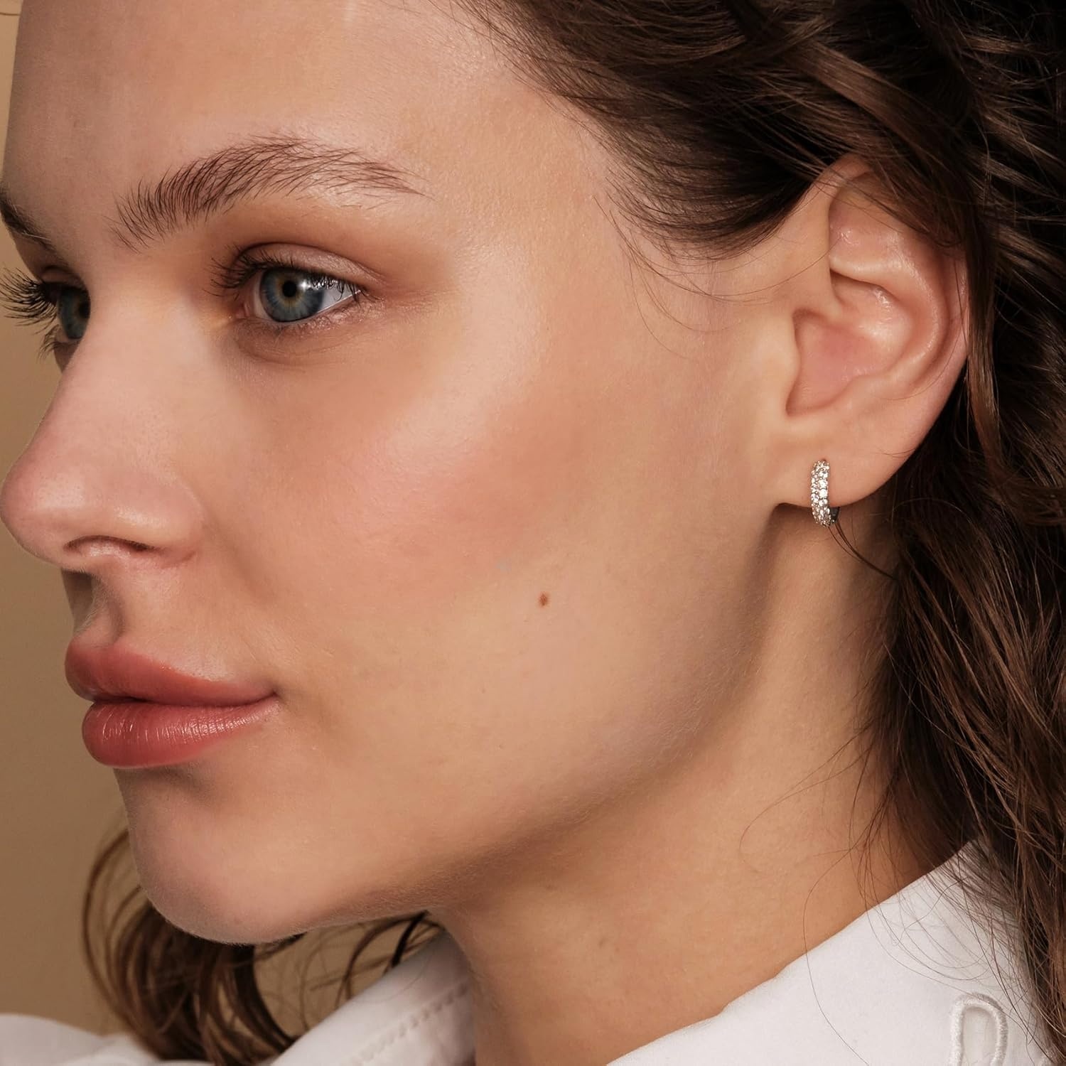 image:imagePAVOI 14K Gold Plated Cubic Zirconia Huggie Hoop Earrings for Women 925 Sterling Silver Posts Small Round Huggies Stud Earrings for WomenWhite Gold