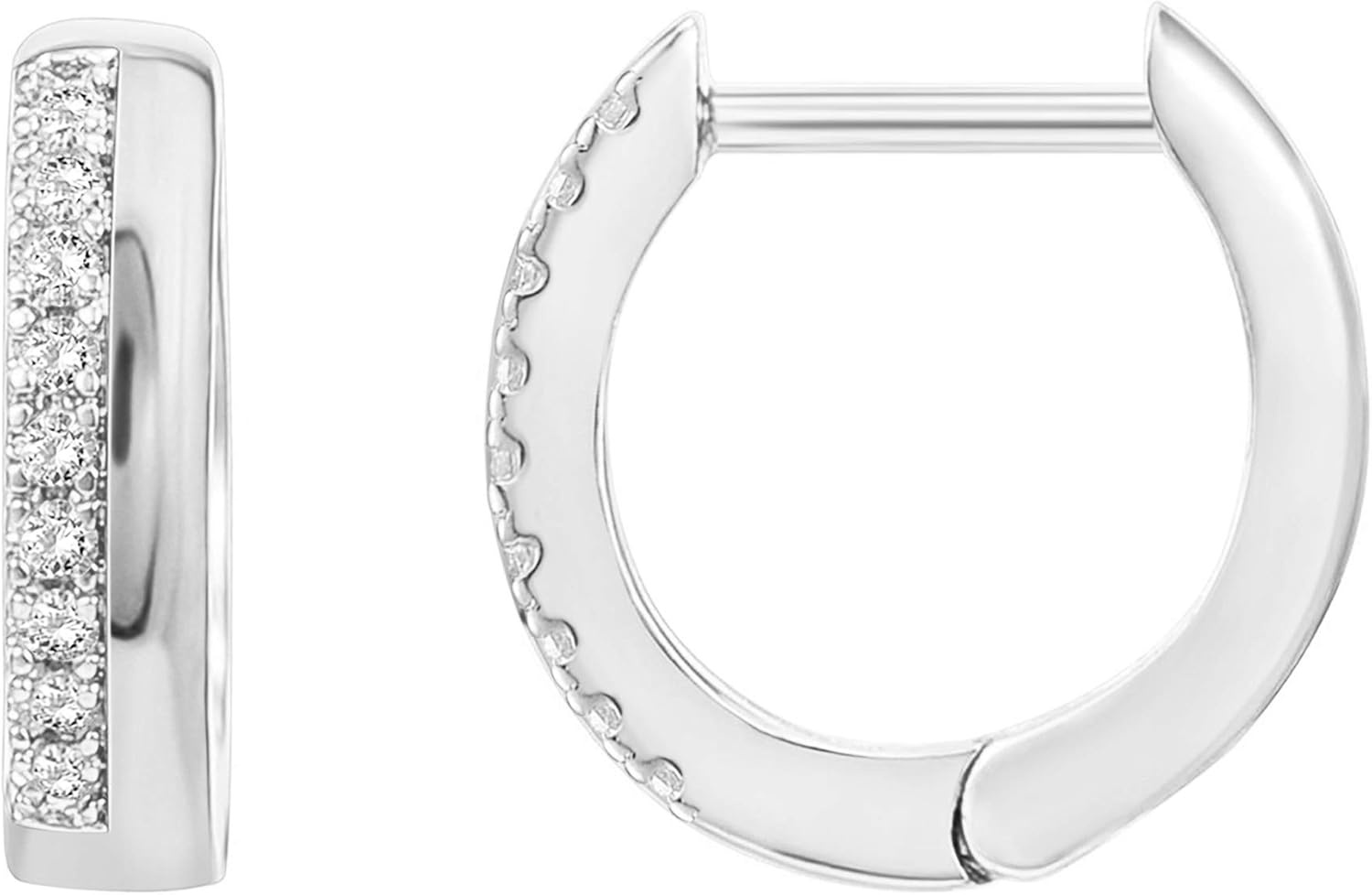 image:imagePAVOI 14K Gold Plated Cubic Zirconia Huggie Hoop Earrings for Women 925 Sterling Silver Posts Small Round Huggies Stud Earrings for WomenWhite Gold