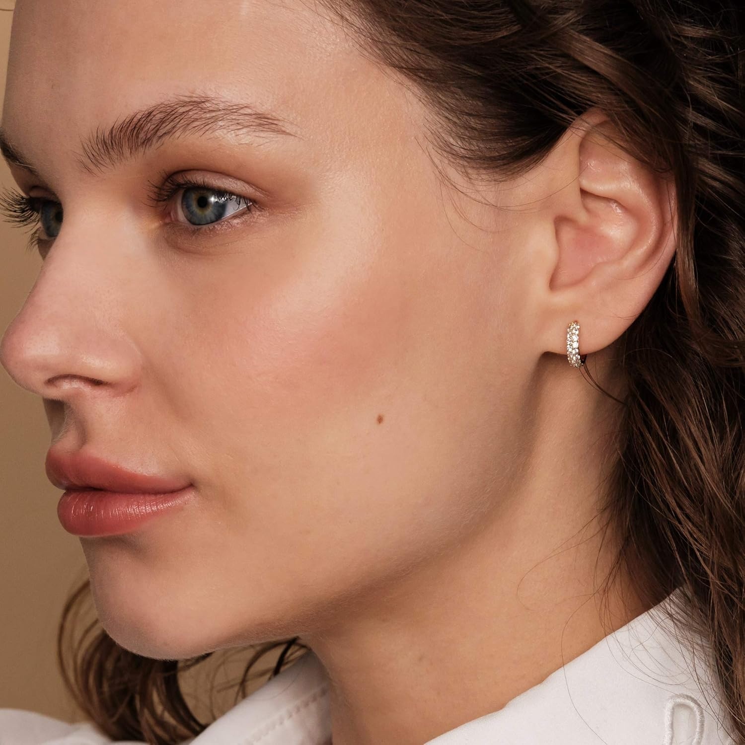 image:imagePAVOI 14K Gold Plated Cubic Zirconia Huggie Hoop Earrings for Women 925 Sterling Silver Posts Small Round Huggies Stud Earrings for WomenYellow Gold
