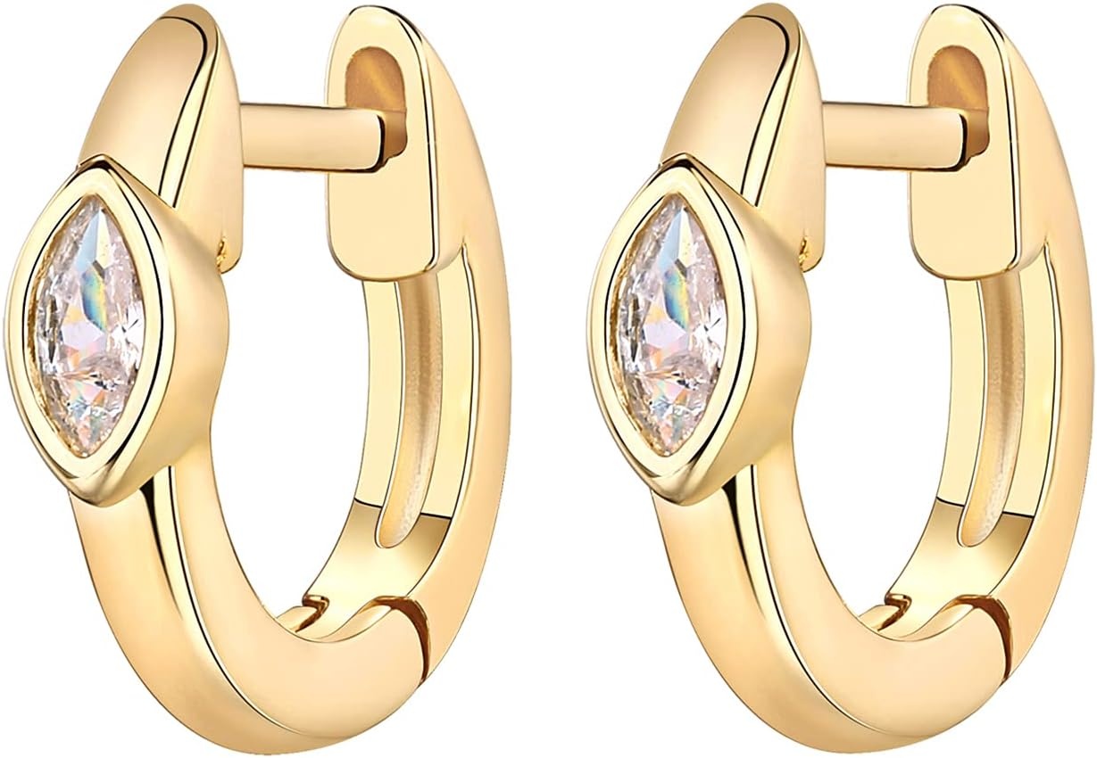 image:imagePAVOI 14K Gold Plated Cubic Zirconia Huggie Hoop Earrings for Women 925 Sterling Silver Posts Small Round Huggies Stud Earrings for WomenYellow Gold