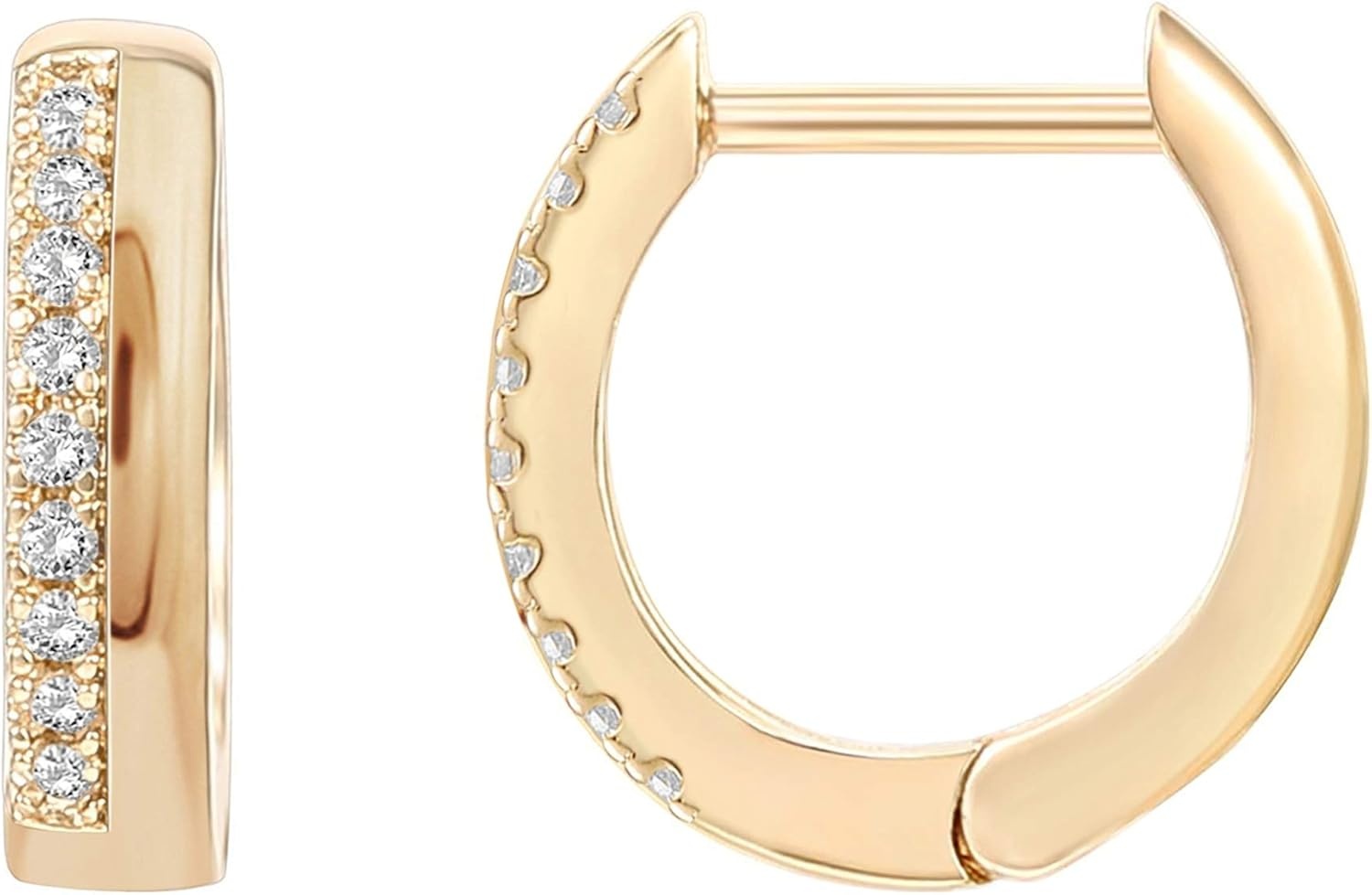 image:imagePAVOI 14K Gold Plated Cubic Zirconia Huggie Hoop Earrings for Women 925 Sterling Silver Posts Small Round Huggies Stud Earrings for WomenYellow Gold
