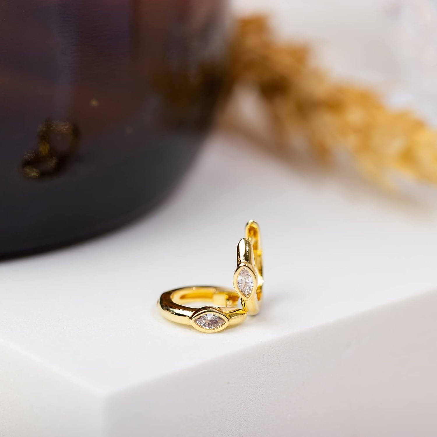 image:imagePAVOI 14K Gold Plated Cubic Zirconia Huggie Hoop Earrings for Women 925 Sterling Silver Posts Small Round Huggies Stud Earrings for WomenYellow Gold