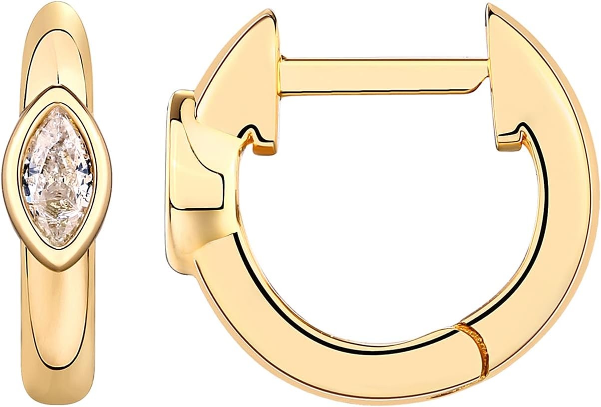 image:imagePAVOI 14K Gold Plated Cubic Zirconia Huggie Hoop Earrings for Women 925 Sterling Silver Posts Small Round Huggies Stud Earrings for WomenYellow Gold