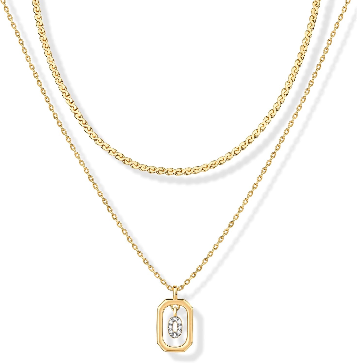 image:imagePAVOI 14K Gold Plated Cubic Zirconia Letter Pendant Layered Necklace Framed Initial Letter Cable Singapore Chains Layering Necklaces for WomenYellow Gold