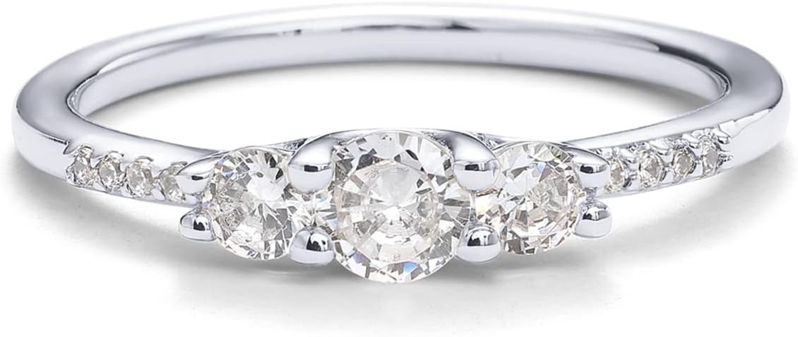 image:imagePAVOI 14K Gold Plated Cubic Zirconia Round 3Stone Ring Engagement Style Promise Ring for Women and HerWhite Gold