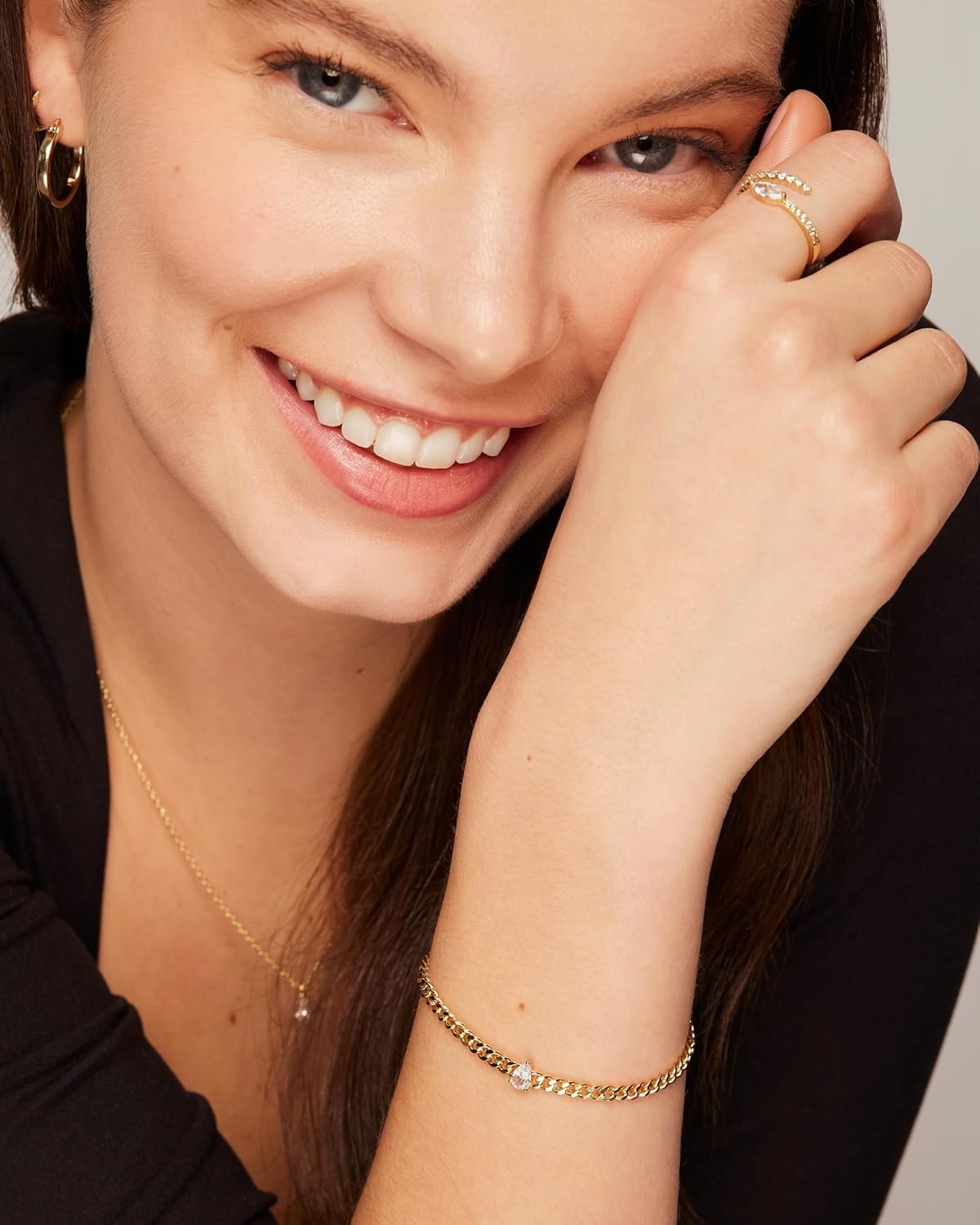 image:imagePAVOI 14K Gold Plated Cubic Zirconia Solitaire Diamond Bracelet Bridesmaid Bracelets Curb Cable Bracelets for WomenChunky Yellow Gold
