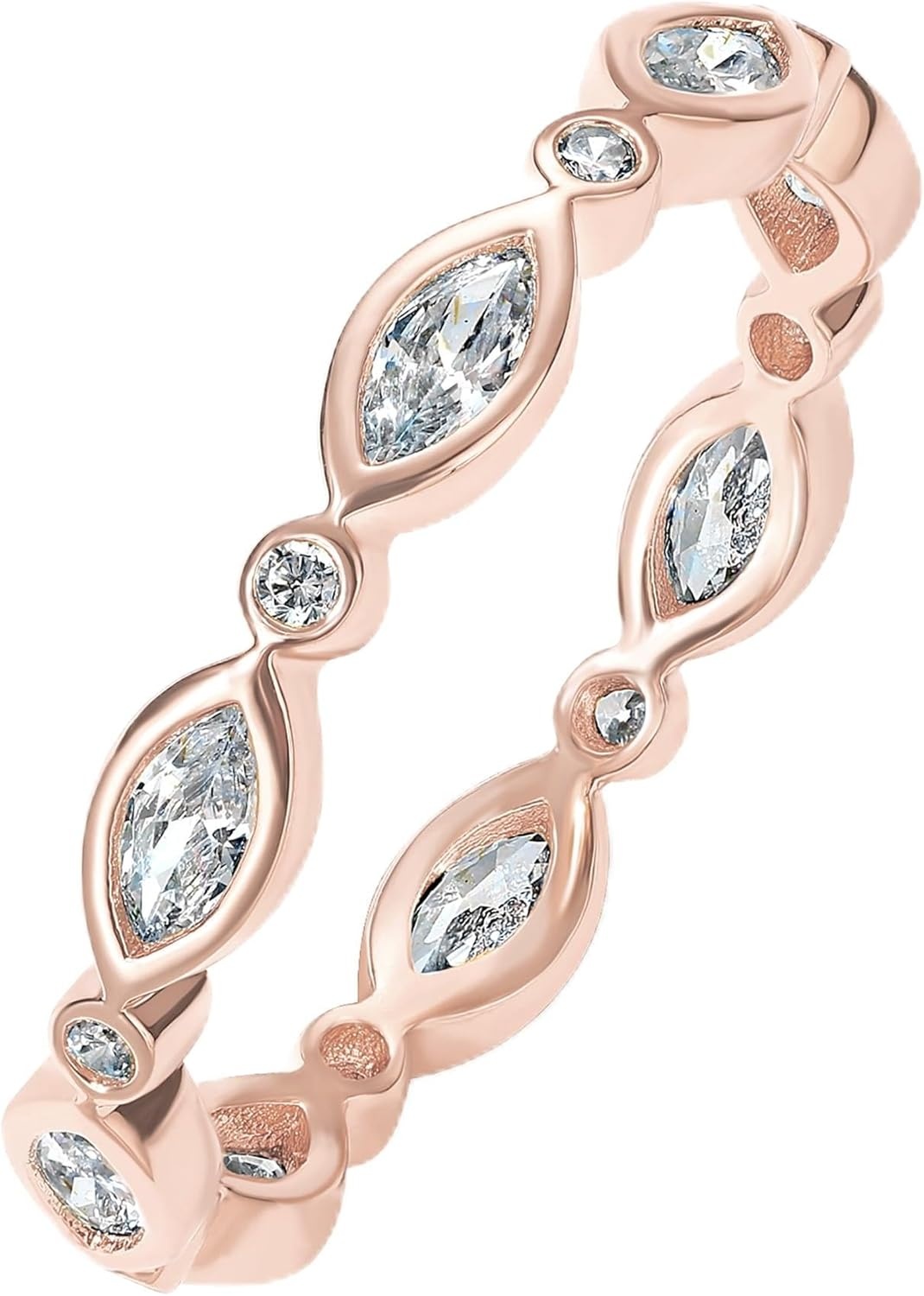 image:imagePAVOI 14K Gold Plated Cubic Zirconia Stackable Ring Marquise Eternity Band For Women Plated Gold Stacking RingRose Gold