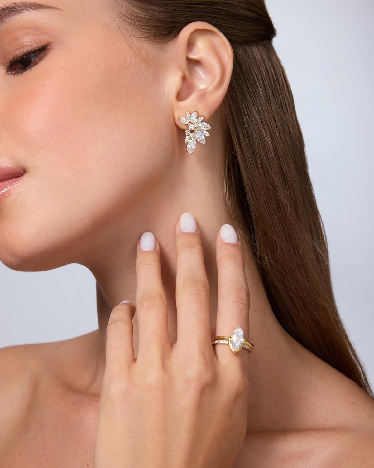 image:imagePAVOI 14K Gold Plated Cubic Zirconia Stud Earrings for Women 925 Sterling Silver Posts Statement Crystal Cluster Wedding Earrings for Brides amp Bridesmaids Trendy CZ Pearl Studs Wedding JewelryWhite Gold