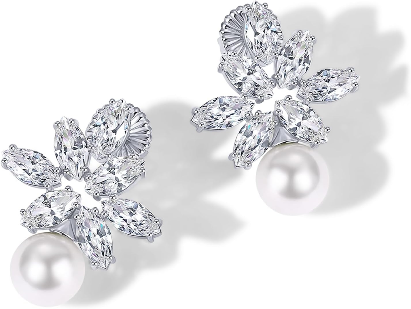image:imagePAVOI 14K Gold Plated Cubic Zirconia Stud Earrings for Women 925 Sterling Silver Posts Statement Crystal Cluster Wedding Earrings for Brides amp Bridesmaids Trendy CZ Pearl Studs Wedding JewelryWhite Gold