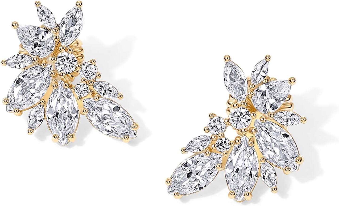 image:imagePAVOI 14K Gold Plated Cubic Zirconia Stud Earrings for Women 925 Sterling Silver Posts Statement Crystal Cluster Wedding Earrings for Brides amp Bridesmaids Trendy CZ Pearl Studs Wedding JewelryYellow Gold