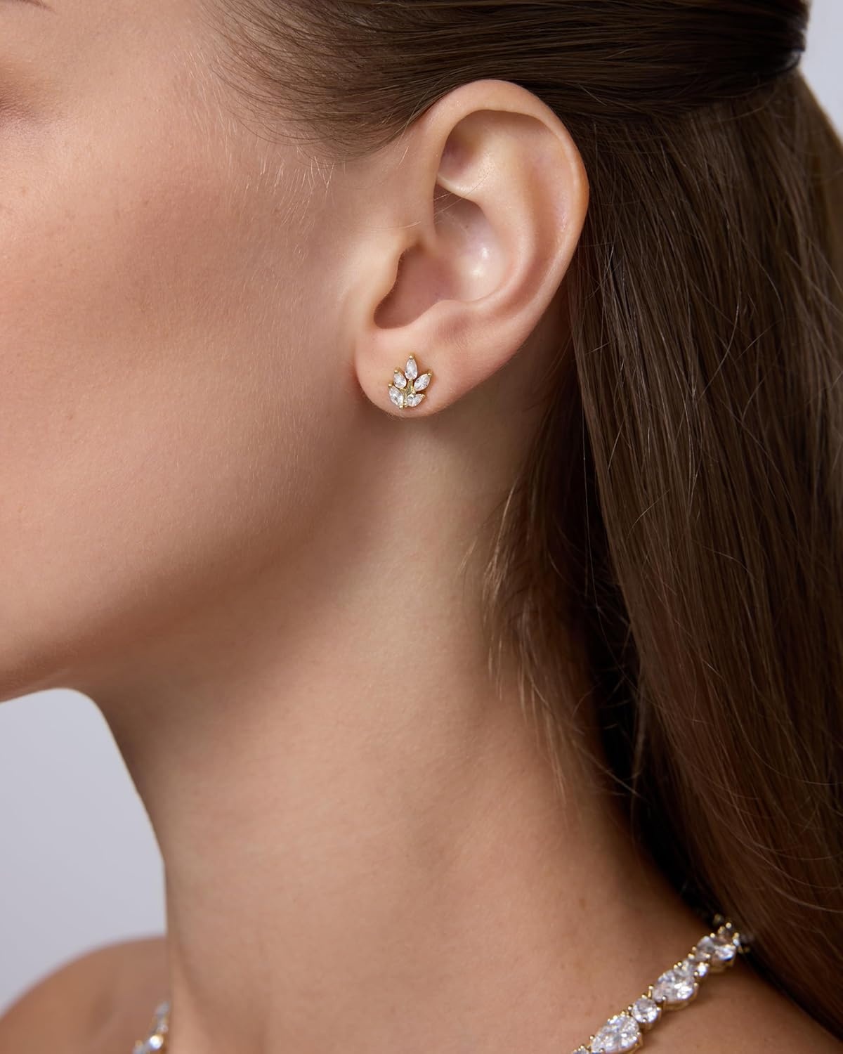 image:imagePAVOI 14K Gold Plated Cubic Zirconia Stud Earrings for Women 925 Sterling Silver Posts Statement Crystal Cluster Wedding Earrings for Brides amp Bridesmaids Trendy CZ Pearl Studs Wedding JewelryYellow Gold