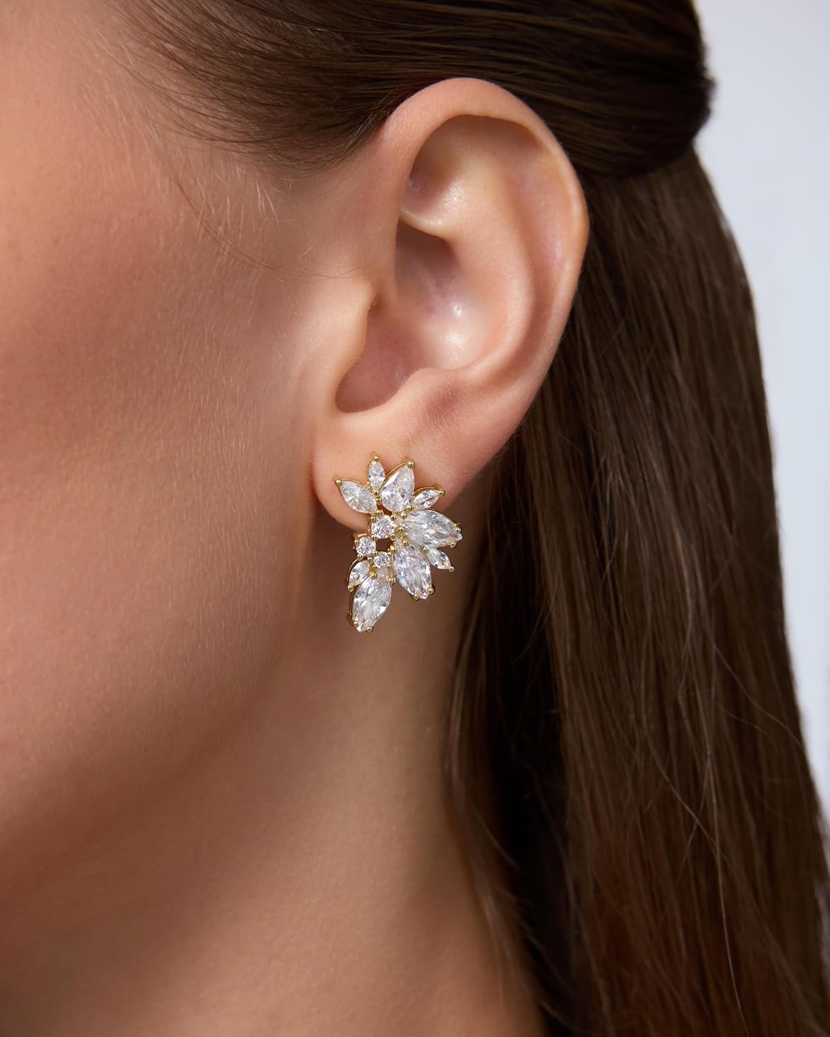 image:imagePAVOI 14K Gold Plated Cubic Zirconia Stud Earrings for Women 925 Sterling Silver Posts Statement Crystal Cluster Wedding Earrings for Brides amp Bridesmaids Trendy CZ Pearl Studs Wedding JewelryYellow Gold
