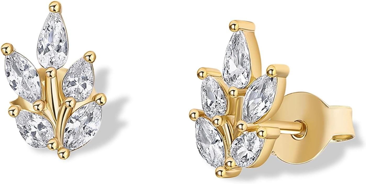 image:imagePAVOI 14K Gold Plated Cubic Zirconia Stud Earrings for Women 925 Sterling Silver Posts Statement Crystal Cluster Wedding Earrings for Brides amp Bridesmaids Trendy CZ Pearl Studs Wedding JewelryYellow Gold