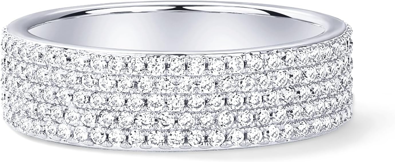 image:imagePAVOI 14K Gold Plated Cubic Zirconia Wide Eternity Statement Rings CZ Stackable Wedding Band for WomenWhite Gold