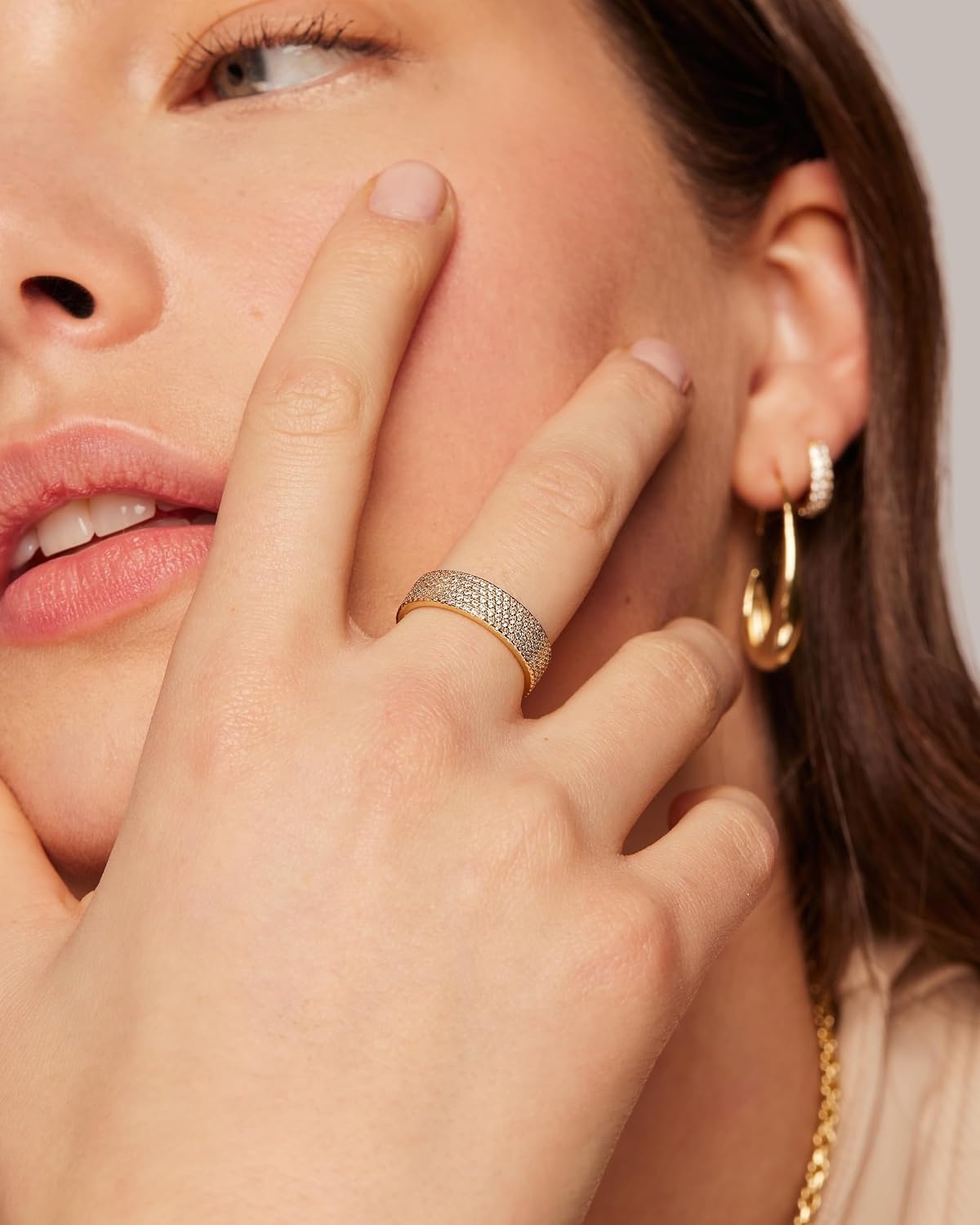 image:imagePAVOI 14K Gold Plated Cubic Zirconia Wide Eternity Statement Rings CZ Stackable Wedding Band for WomenYellow Gold