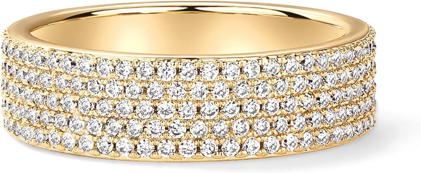 image:imagePAVOI 14K Gold Plated Cubic Zirconia Wide Eternity Statement Rings CZ Stackable Wedding Band for WomenYellow Gold