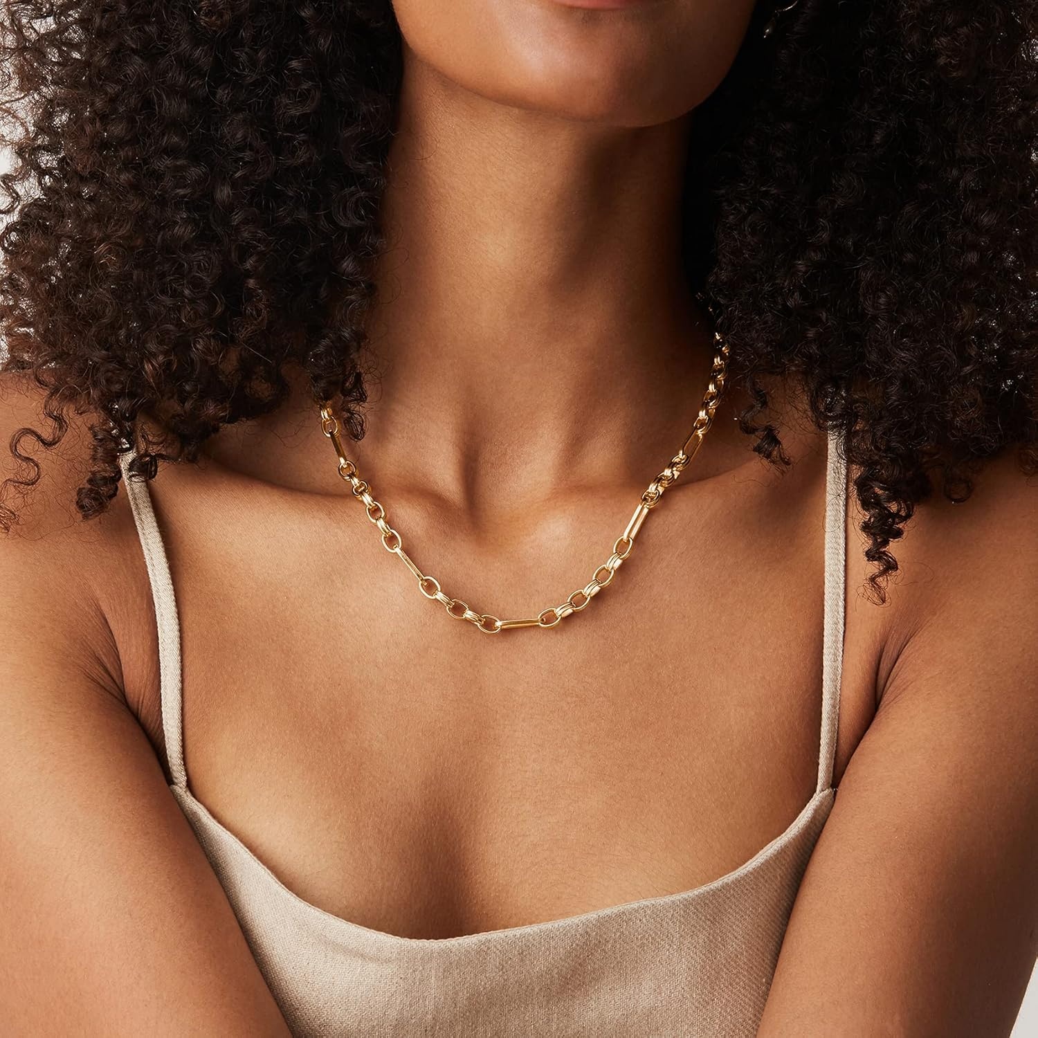image:imagePAVOI 14K Gold Plated Curb Paperclip Box Sphere Bead Snake Herringbone and Figaro Chain Adjustable NecklaceWhite Gold