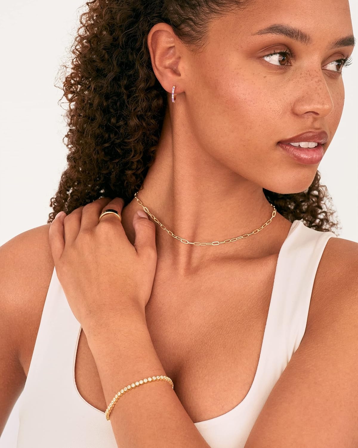 image:imagePAVOI 14K Gold Plated Curb Paperclip Box Sphere Bead Snake Herringbone and Figaro Chain Adjustable NecklaceWhite Gold