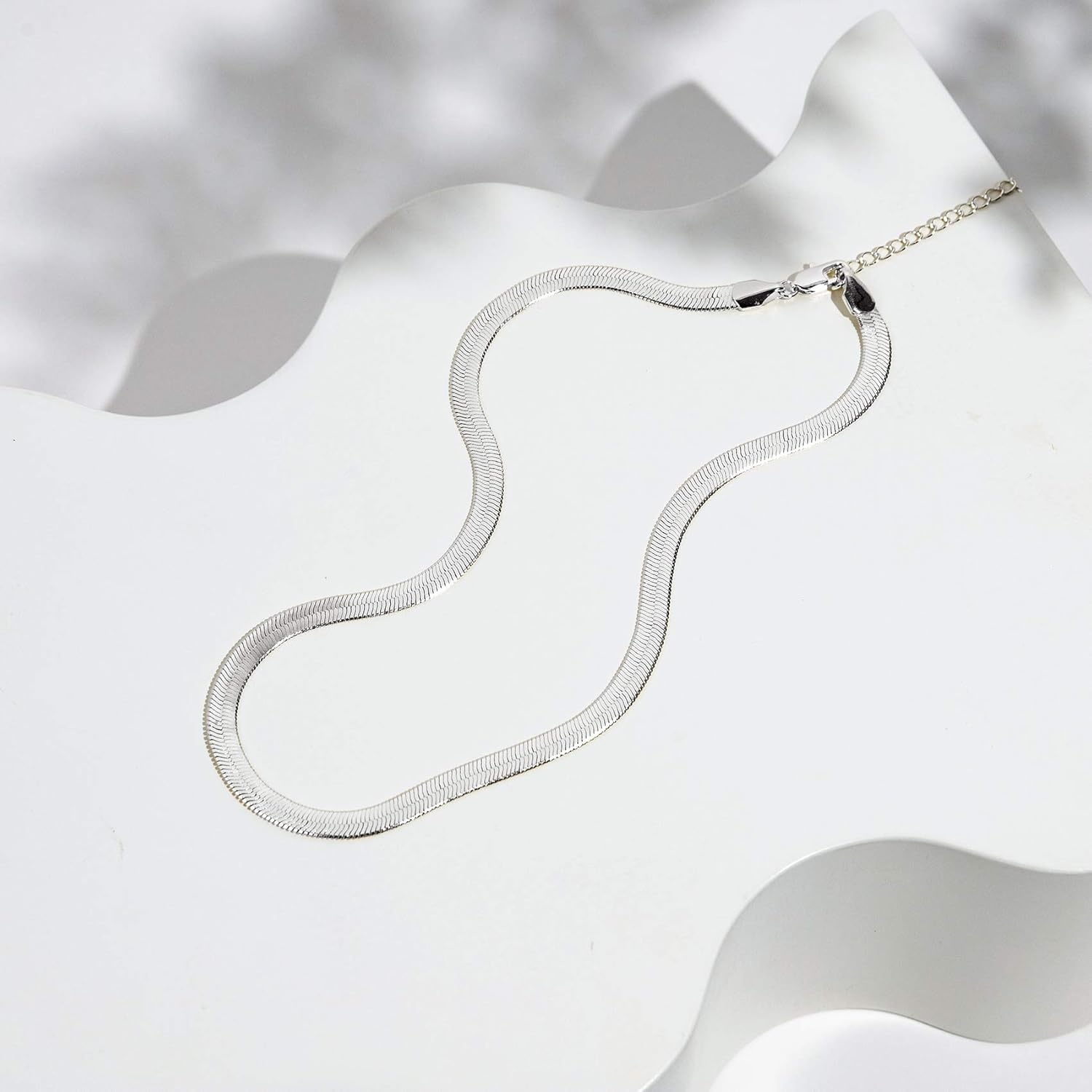 image:imagePAVOI 14K Gold Plated Curb Paperclip Box Sphere Bead Snake Herringbone and Figaro Chain Adjustable NecklaceWhite Gold
