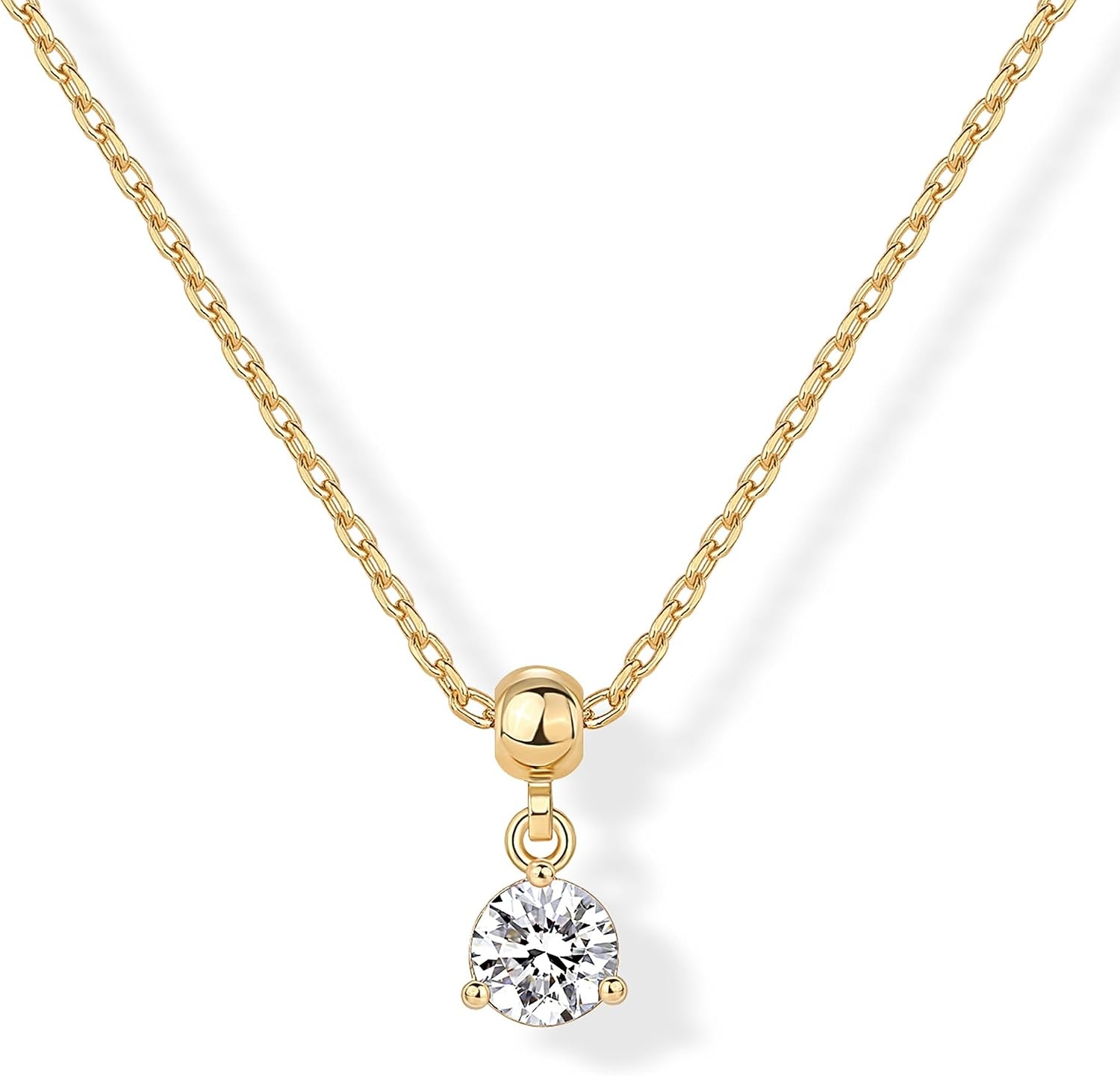 image:imagePAVOI 14K Gold Plated Dainty Birthstone Necklaces with Charms Adjustable Chain Gold Charm Birthstone Necklace for Women Cubic Zirconia Birth Stone Removable Pendants Cute Jewelry GiftsYellow Gold