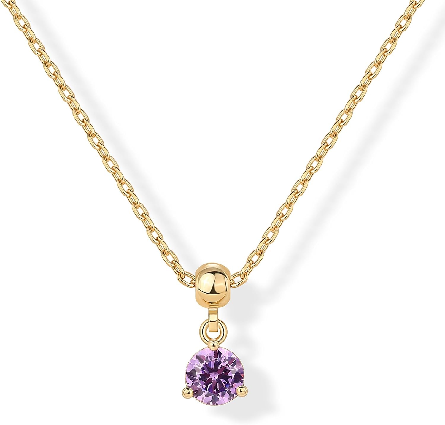image:imagePAVOI 14K Gold Plated Dainty Birthstone Necklaces with Charms Adjustable Chain Gold Charm Birthstone Necklace for Women Cubic Zirconia Birth Stone Removable Pendants Cute Jewelry GiftsYellow Gold