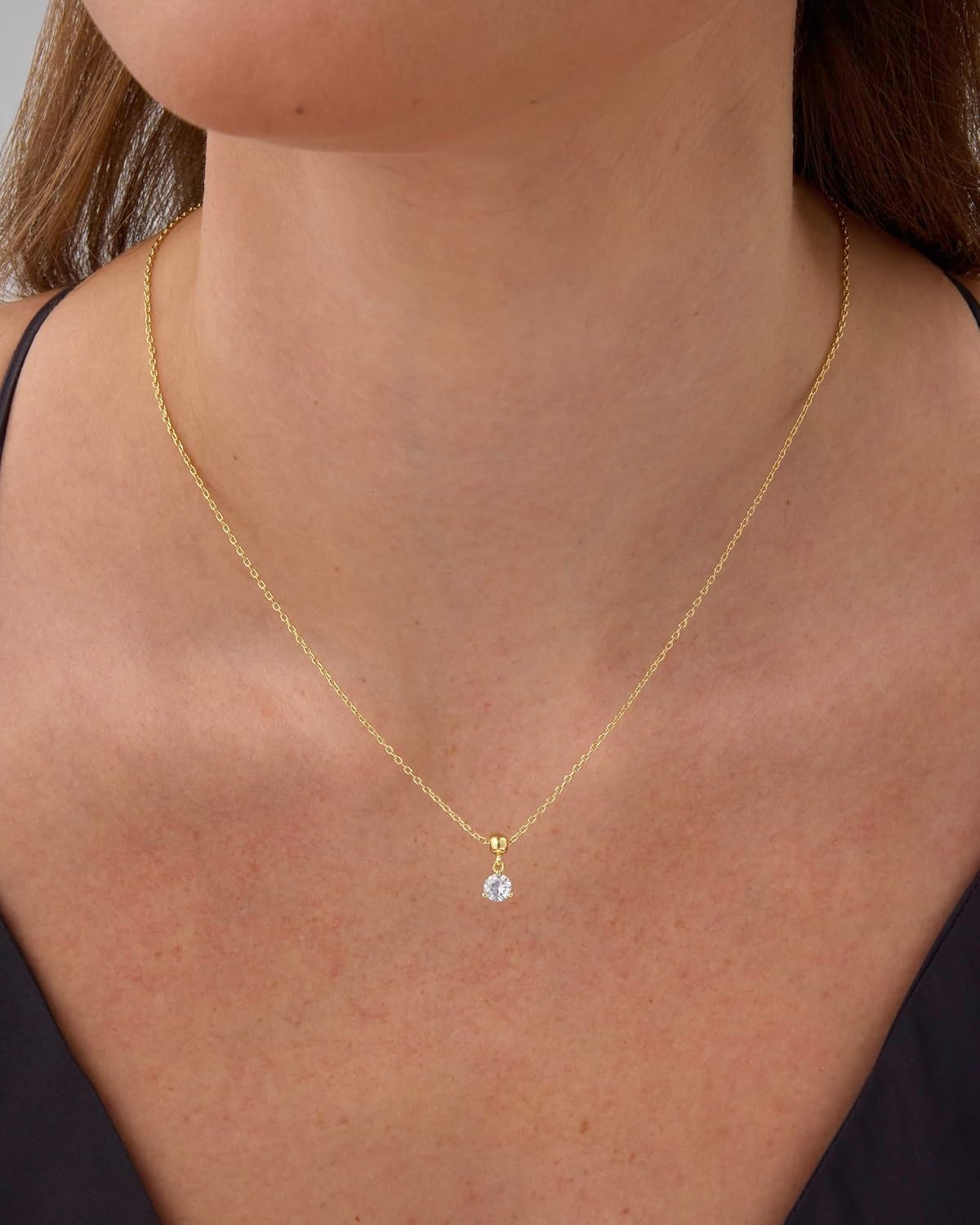 image:imagePAVOI 14K Gold Plated Dainty Birthstone Necklaces with Charms Adjustable Chain Gold Charm Birthstone Necklace for Women Cubic Zirconia Birth Stone Removable Pendants Cute Jewelry GiftsYellow Gold