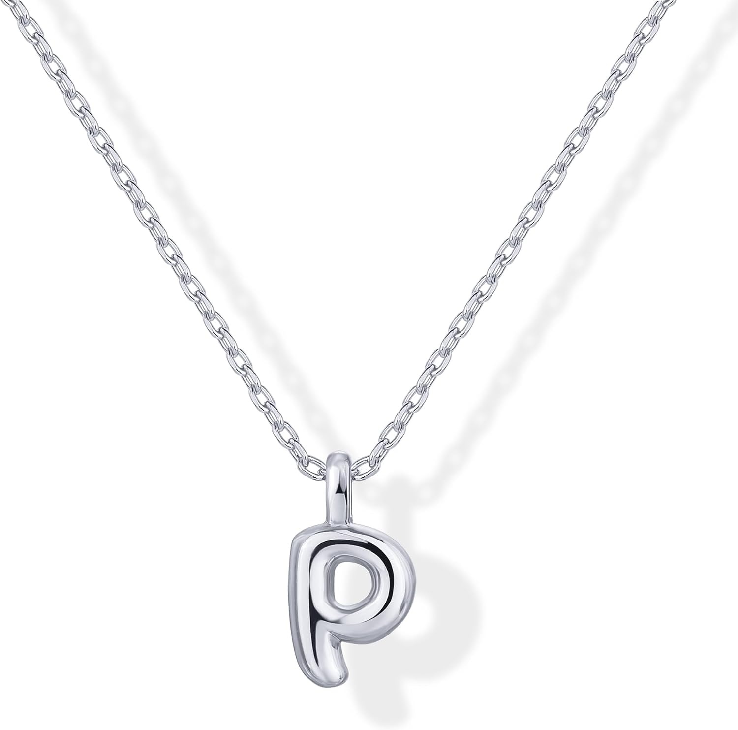image:imagePAVOI 14K Gold Plated Dainty Chunky Bubble Initial Letter Pendant Necklace for Women Alphabet Letter NecklaceWhite Gold