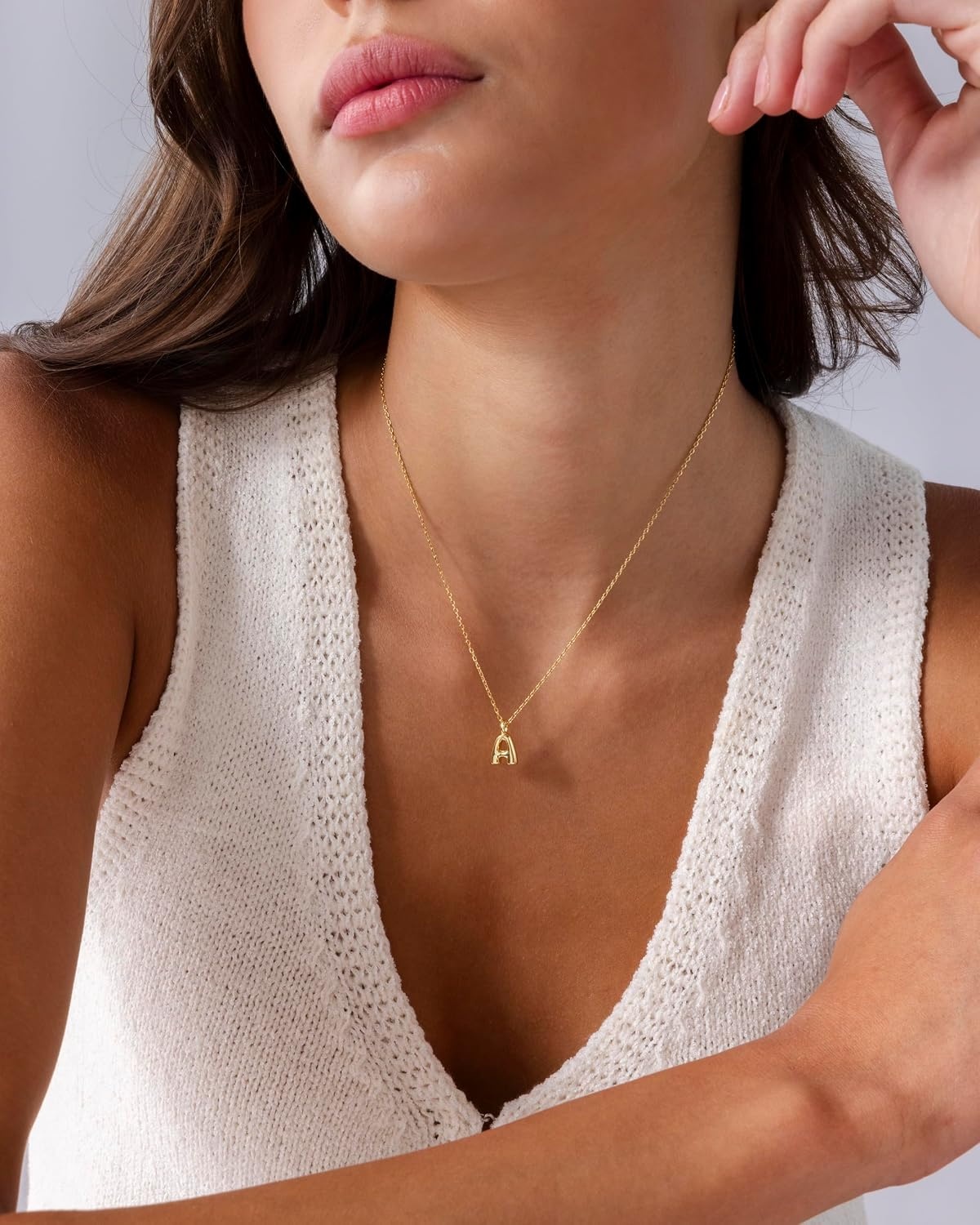 image:imagePAVOI 14K Gold Plated Dainty Chunky Bubble Initial Letter Pendant Necklace for Women Alphabet Letter NecklaceWhite Gold
