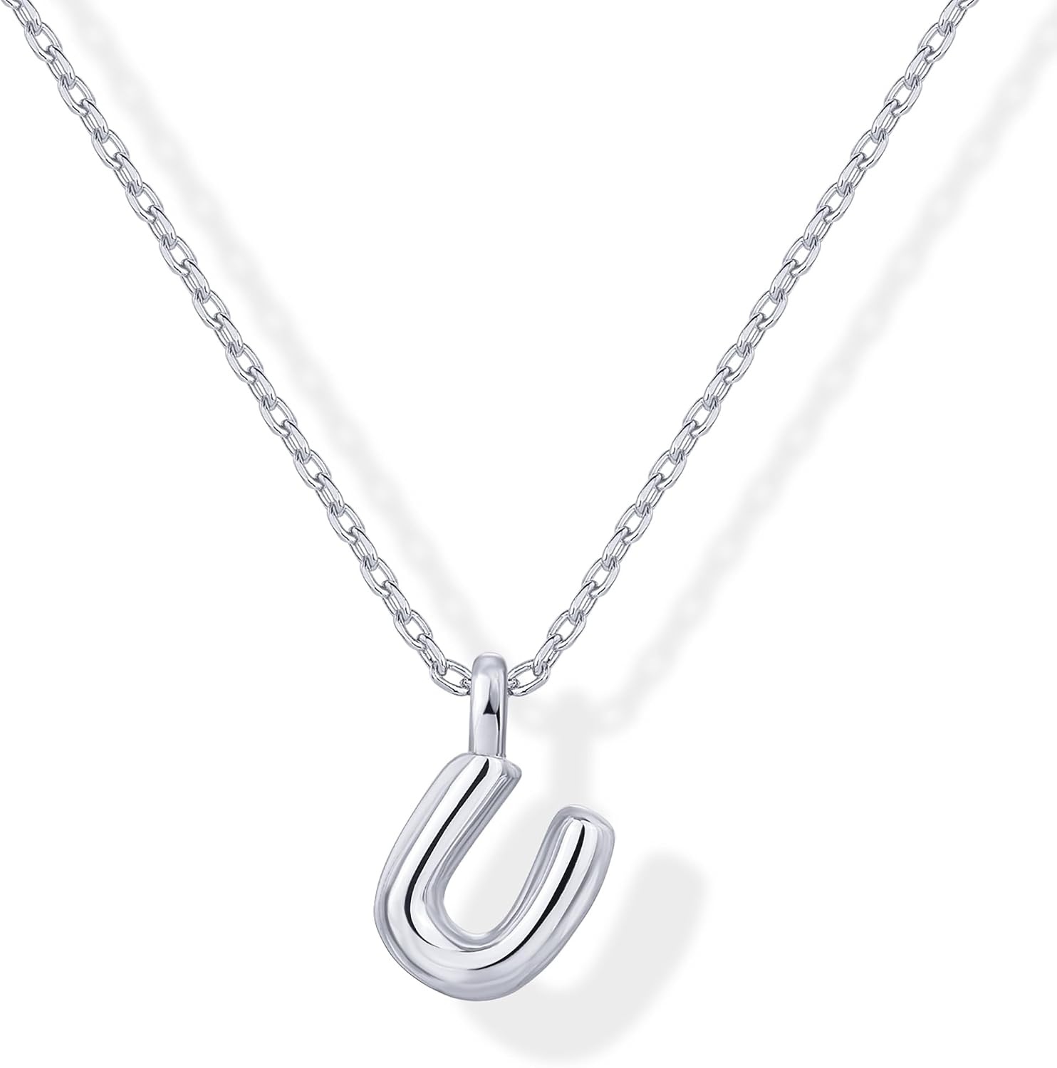 image:imagePAVOI 14K Gold Plated Dainty Chunky Bubble Initial Letter Pendant Necklace for Women Alphabet Letter NecklaceWhite Gold