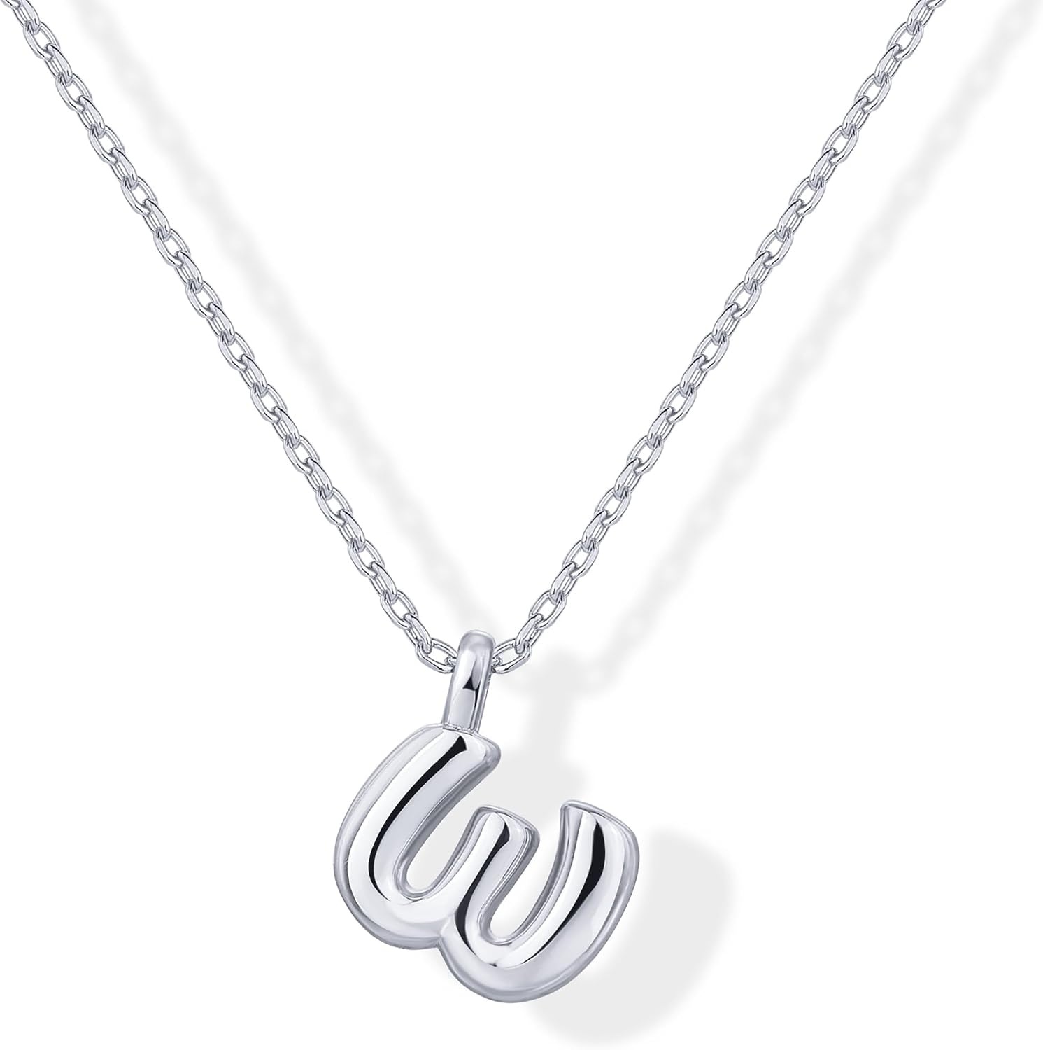 image:imagePAVOI 14K Gold Plated Dainty Chunky Bubble Initial Letter Pendant Necklace for Women Alphabet Letter NecklaceWhite Gold