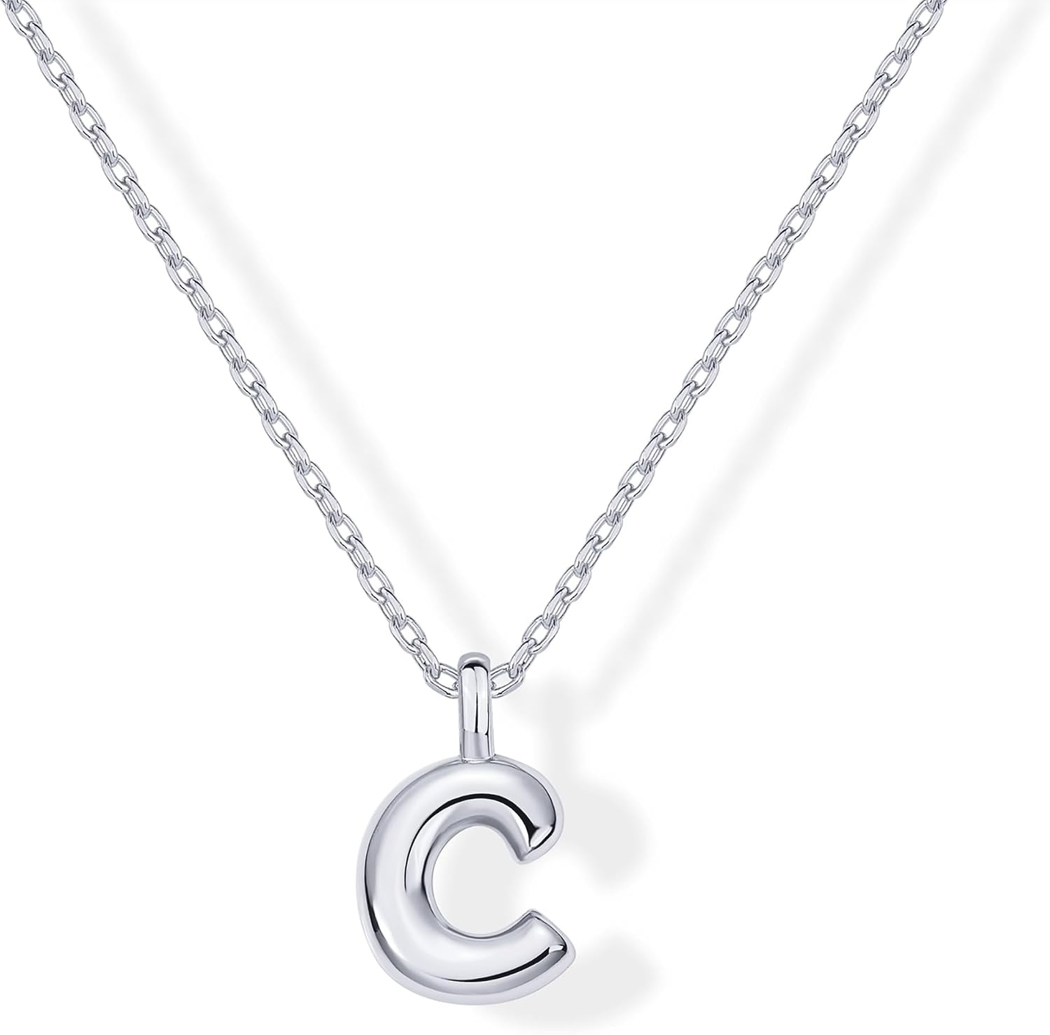 image:imagePAVOI 14K Gold Plated Dainty Chunky Bubble Initial Letter Pendant Necklace for Women Alphabet Letter NecklaceWhite Gold