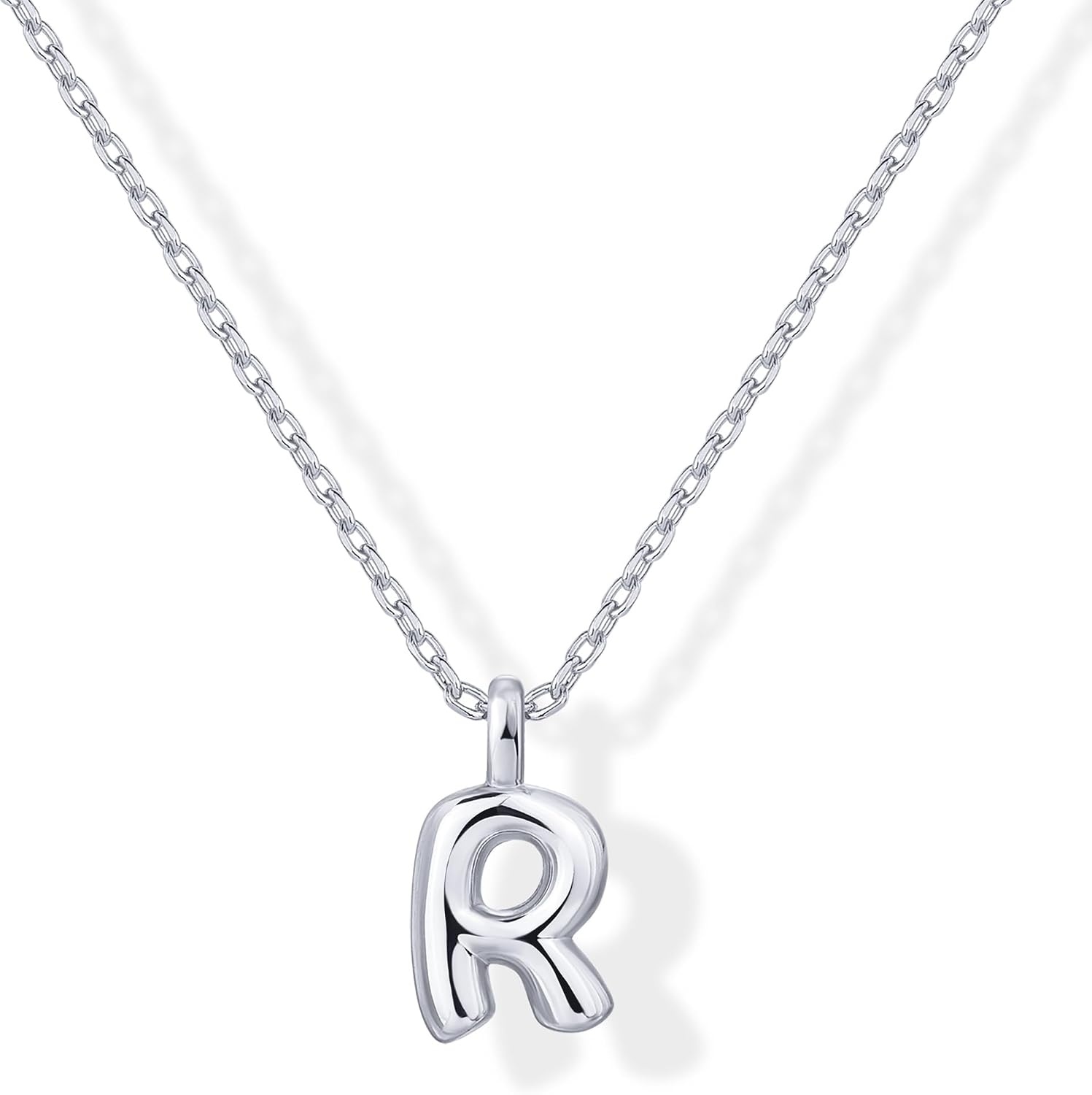 image:imagePAVOI 14K Gold Plated Dainty Chunky Bubble Initial Letter Pendant Necklace for Women Alphabet Letter NecklaceWhite Gold