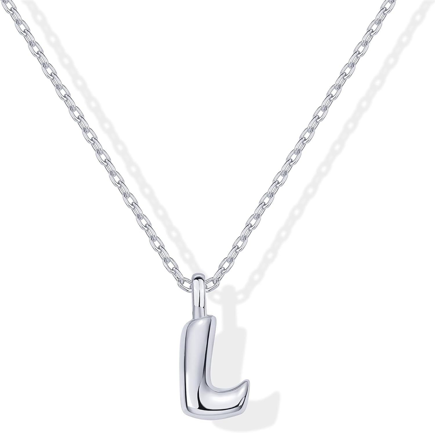 image:imagePAVOI 14K Gold Plated Dainty Chunky Bubble Initial Letter Pendant Necklace for Women Alphabet Letter NecklaceWhite Gold