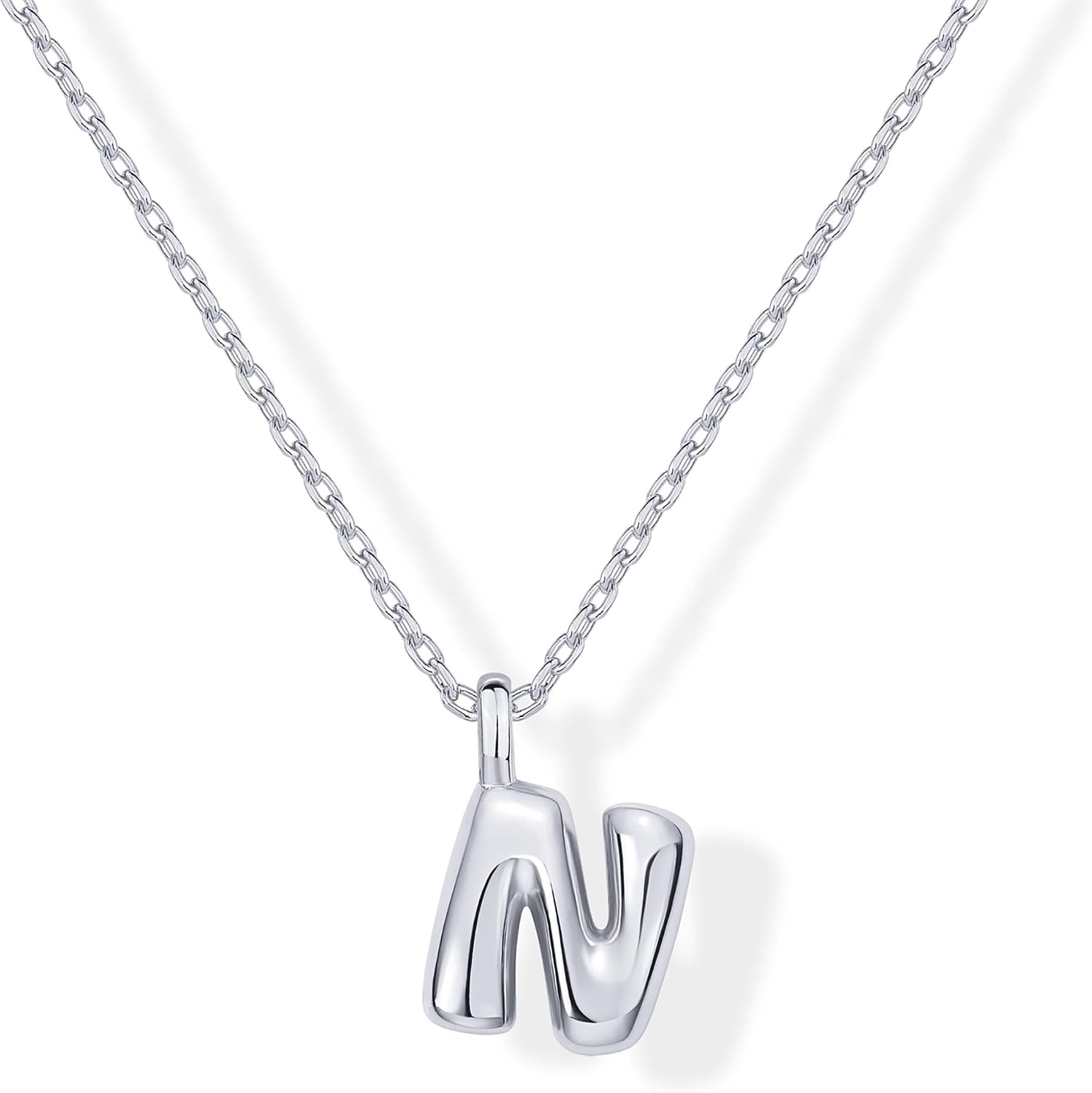 image:imagePAVOI 14K Gold Plated Dainty Chunky Bubble Initial Letter Pendant Necklace for Women Alphabet Letter NecklaceWhite Gold