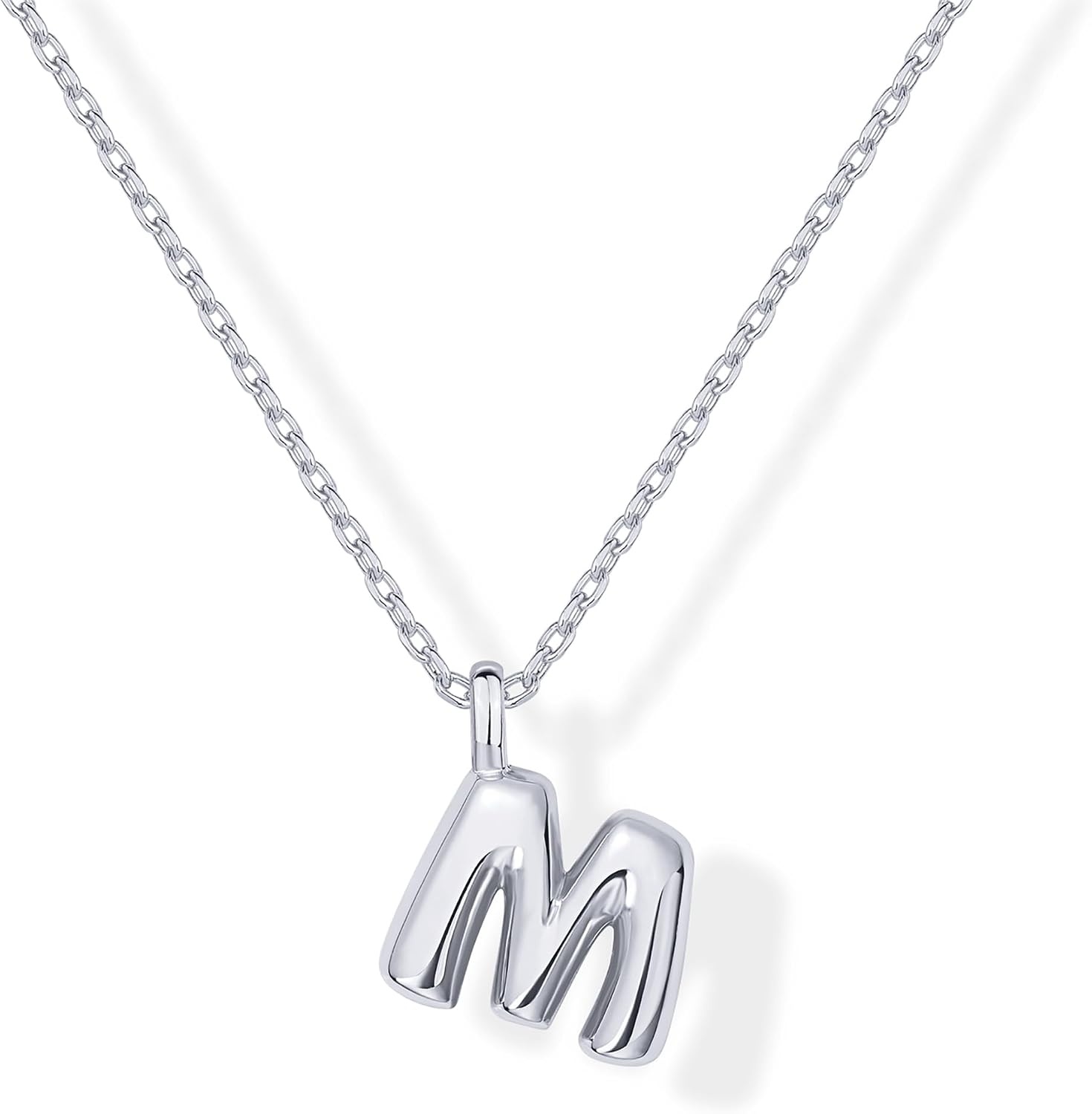 image:imagePAVOI 14K Gold Plated Dainty Chunky Bubble Initial Letter Pendant Necklace for Women Alphabet Letter NecklaceWhite Gold